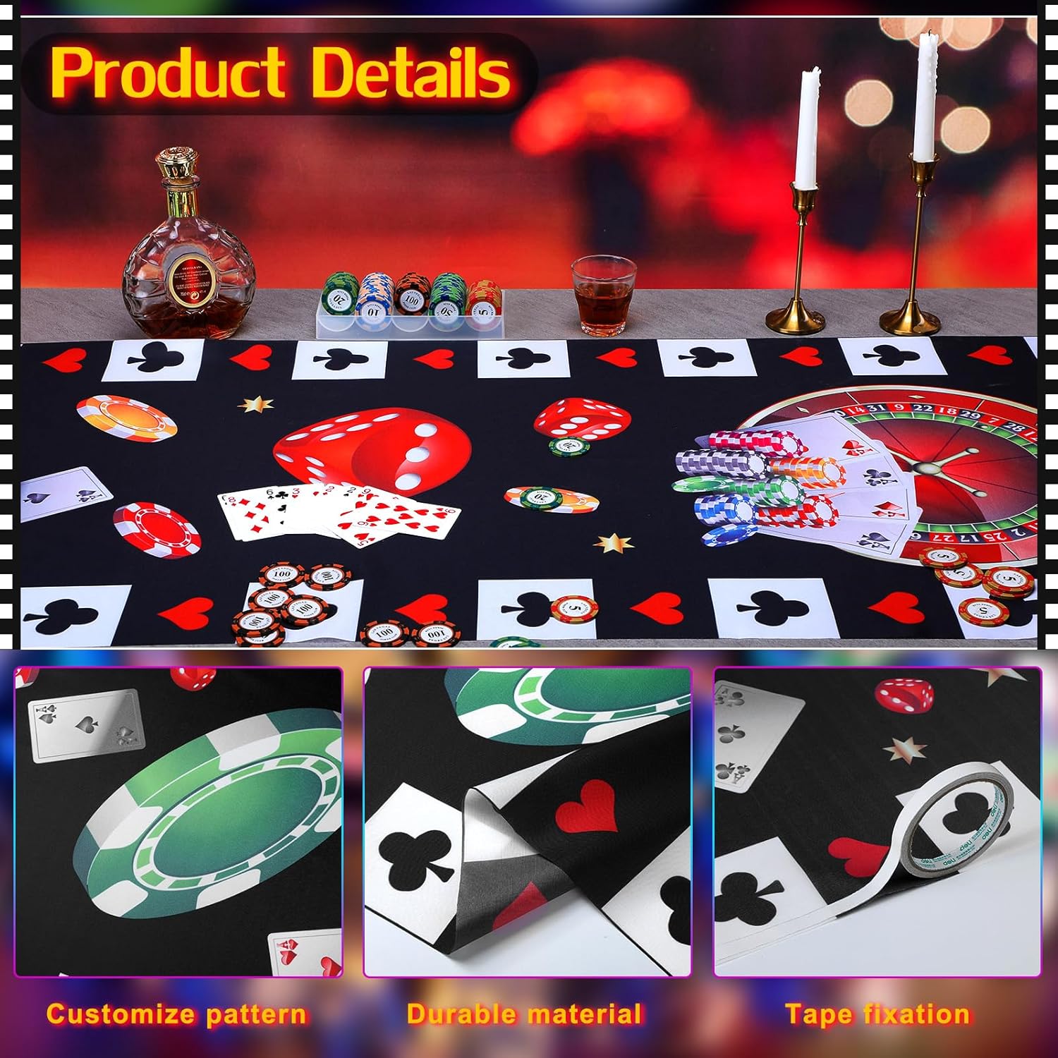 Kingdder 4 Pcs Casino Theme Party Decorations Linen Poker Table Runners 13" x 72" Tablecloth Las Vegas Casino Night Party Decorations for Card Game Bachelorette Birthday Supplies (Elegant Style)