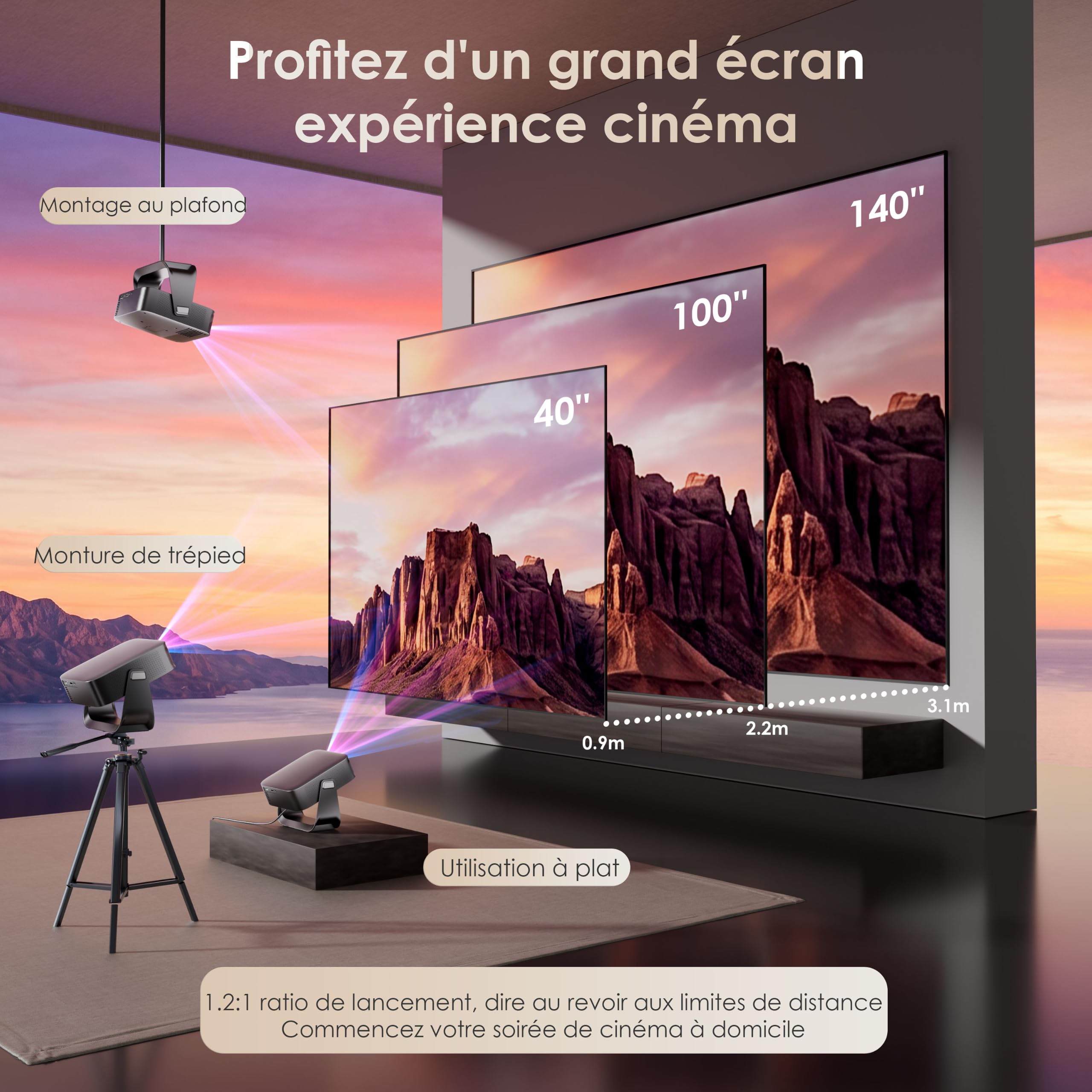 [Apps intégrées & 2026 Upgraded] Vidéoprojecteur Supporte 4K 1080P avec 5G WiFi 6 Et BT 5.2 Le Projecteur Soutien Rotation 360°° Portable Projecteur Video Applicable Laptop/HDMI/TV Stick