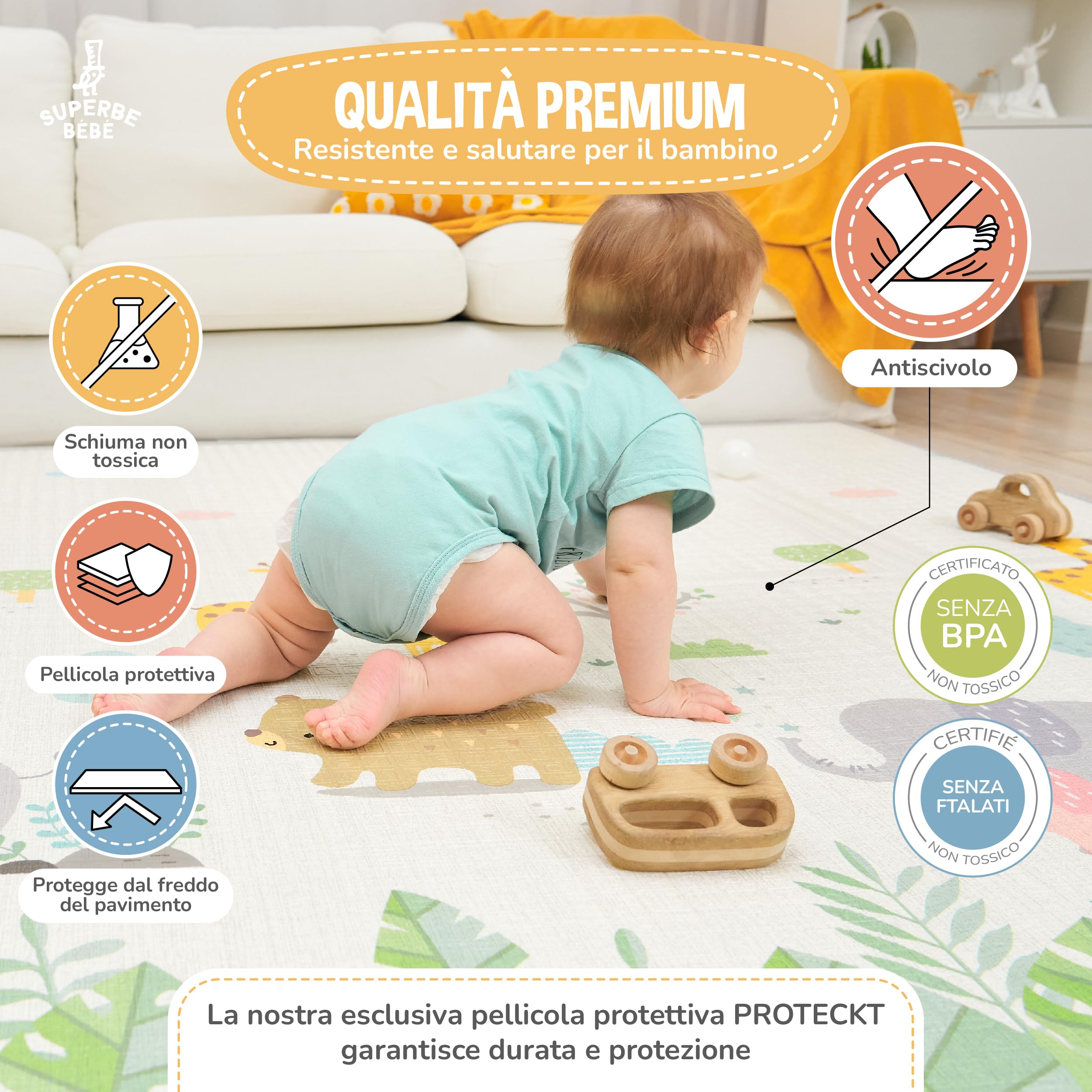 Mat Play Mat Pieghevole 180x200x1.5cm Neonato Montessori Reversibile Impermeabile