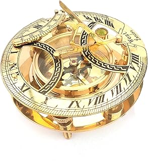 SIFAAT WORLD 5 Inches Brass Sundial Compass ; Nautical Decor Vintage Marine WEST London Sundial Compass with Adjustable Screw Legs.