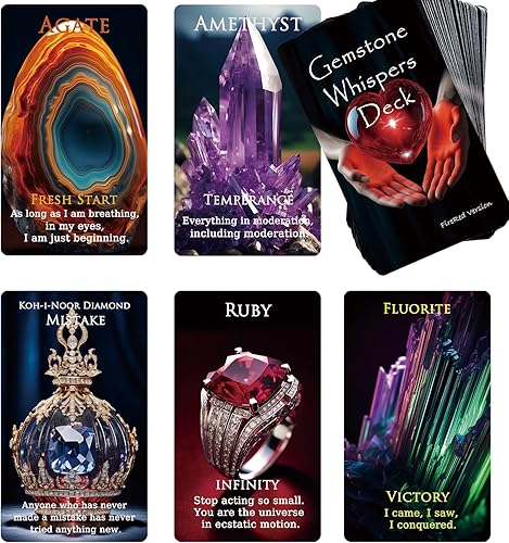 Gemstone Whispers - Baraja de cartas Oracle, 54 cartas Oracle para lectura de tarot, mazo Oracle para principiantes, cartas Oracle frustradas con