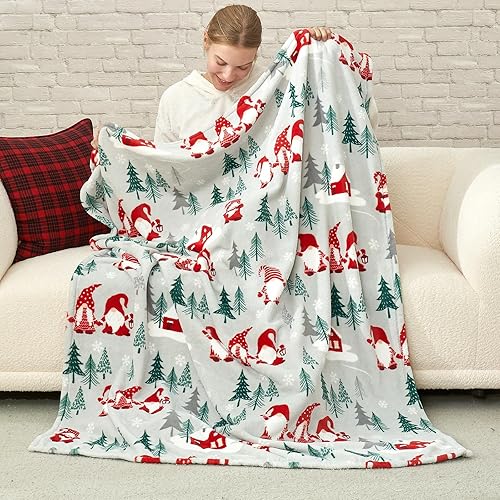 Cozy Bliss Manta de gnomo de Navidad, manta de felpa cálida, ultra suave y acogedora para sofá, sofá y cama (familia de gnomos de Navidad, 50 x 60