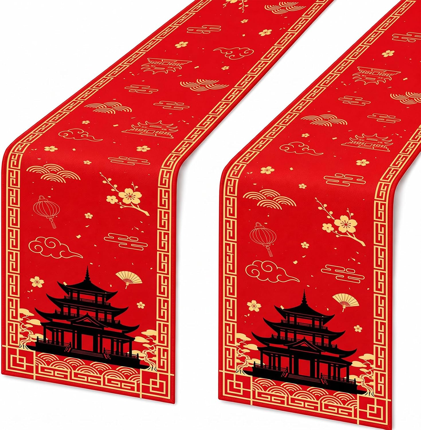 4 Pcs Japanese Hibachi Table Runners Asian Hibach Pagoda Party Decorations