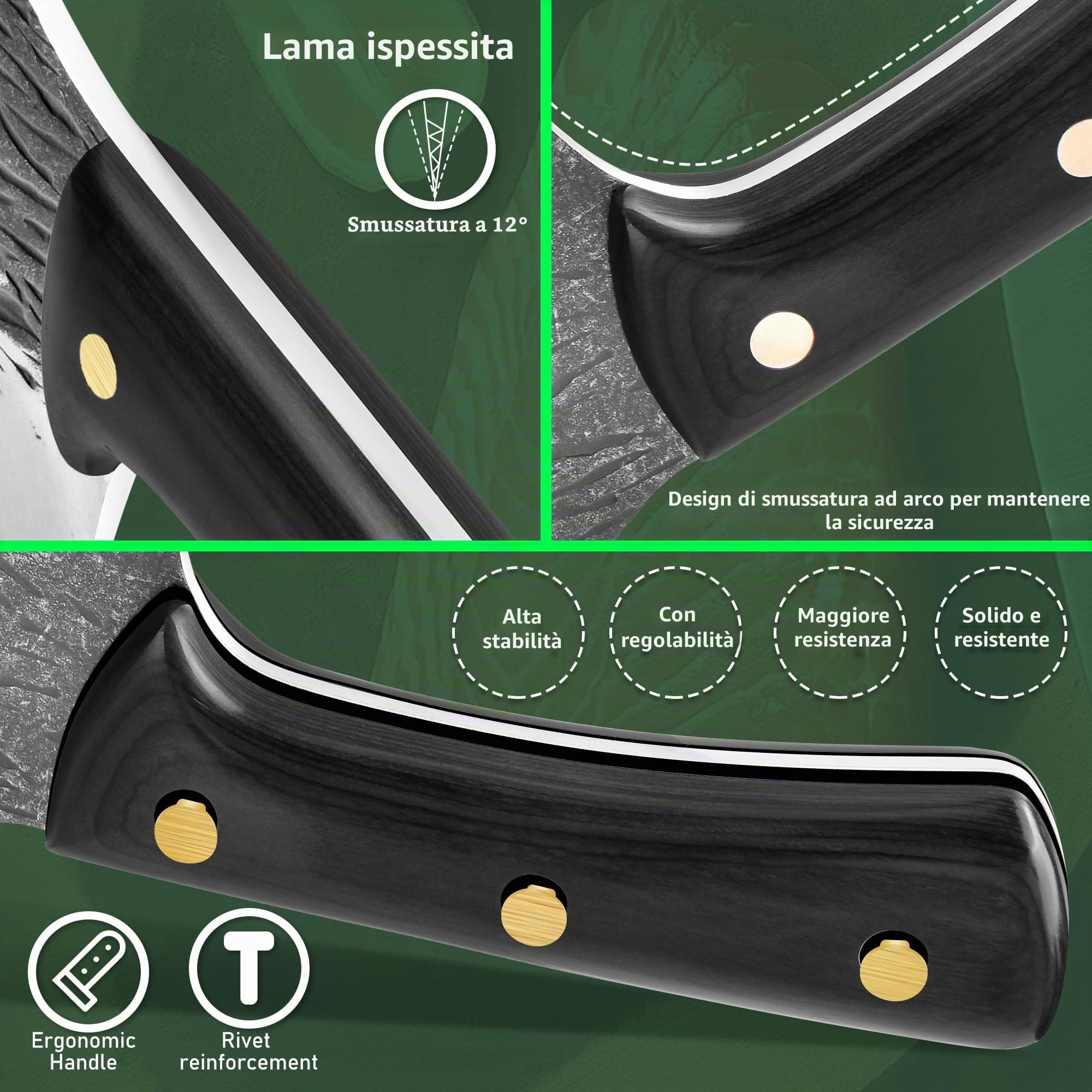 FULLHI Coltello da cuoco manico in legno Tang Butcher Knife con fodero 2pcs, coltello da cucina per esterni, campeggio barbecue (Nero, Coltello da cuoco serbo)