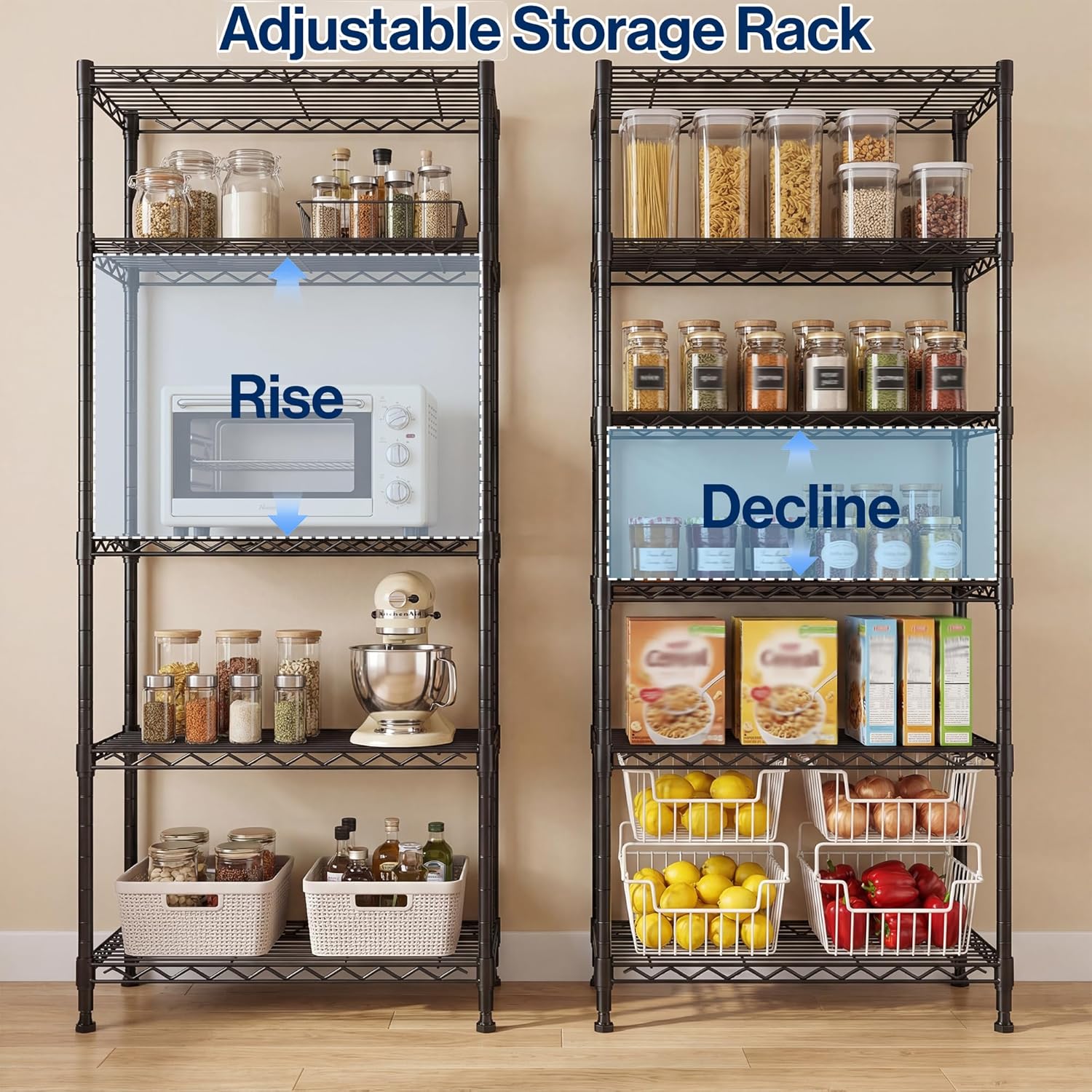 Romorgniz 5 Tier Storage Shelves for Small Space, Adjustable Metal Shelving Unit, Storage Rack Standing Bathroom Shelf and Narrow Shelf for Laundry Dorm Kitchen Pantry, 15.75" W*11.81" D*53.15" H