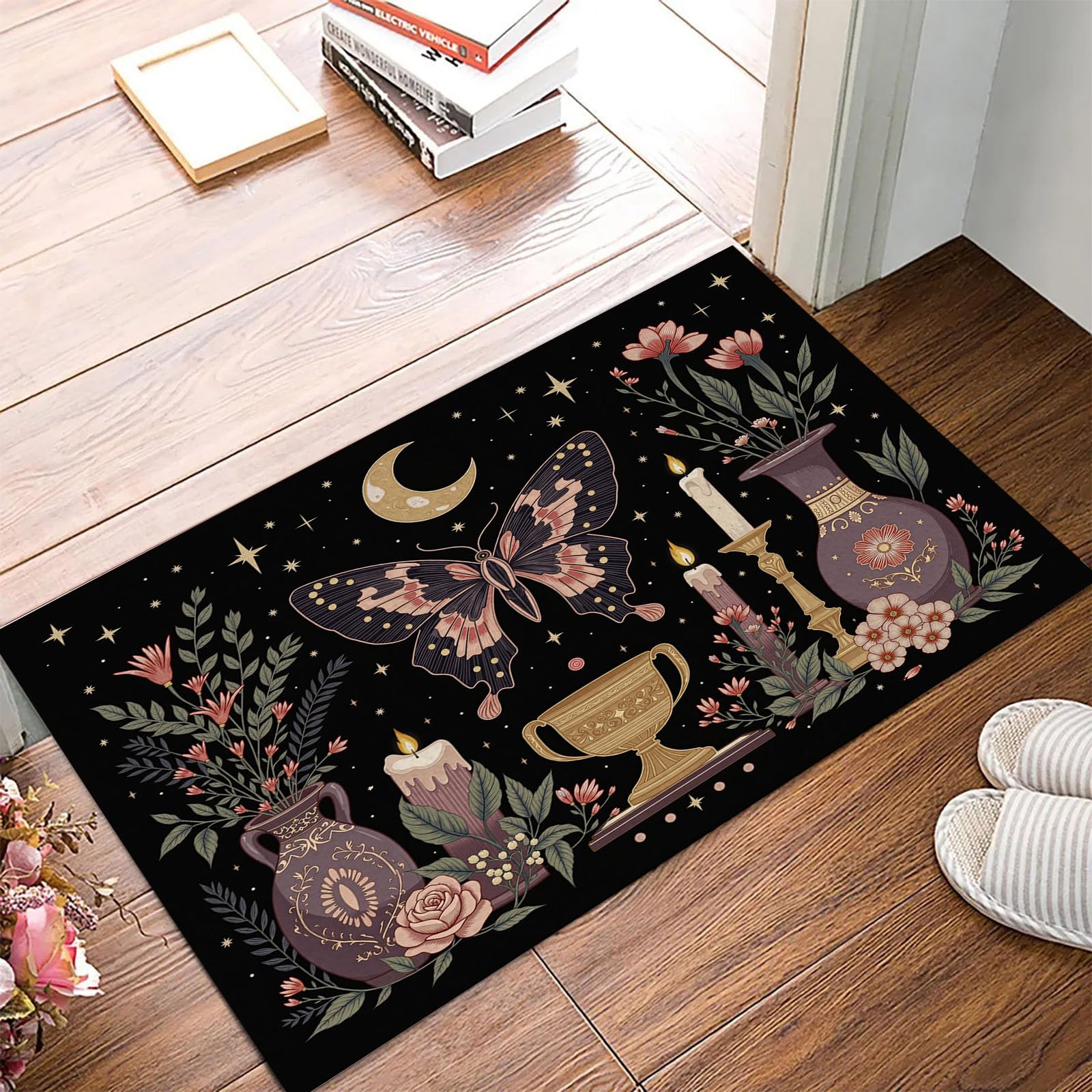Paillasson de intérieur Antidérapant, Tapis de Thème Espace Cosmos, Tapis Salle de Bain Flanelle Douce, Absorbant l'eau, pour Cuisine (Dessin Animé Étoile Planète, 80x120cm