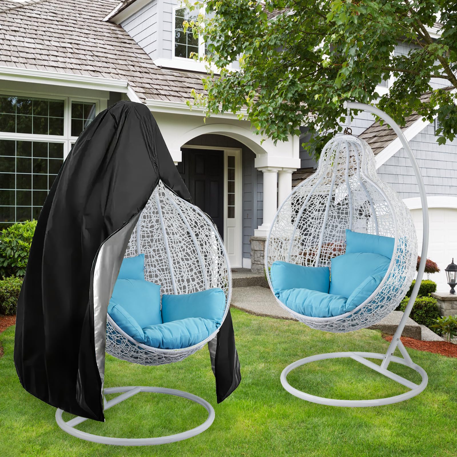Fundas para sillas colgantes de patio, funda para silla mecedora de columpio 190 x 115cm Funda para Silla Colgante de Jardín Impermeable con Cremallera y Cordón Tela Oxford 210D, Anti Viento, Anti UV
