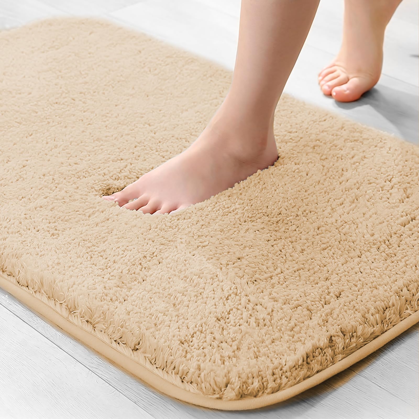 wyewye Microfibre Bath Mat, 2cm Super Thick, Super Absorbent Bathroom Rug 40x60cm Camel, 40 x 60 cm