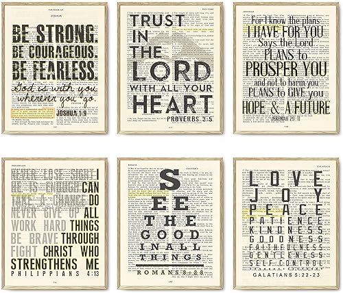 Miniatura 5 de Vintage Christian Bible Page Art Prints, Set of 6, Unframed, Joshua 1:9, Proverbs 3:5, Jeremiah 29:11, Romans 8:28, Galatians 5:22-23, Bible Verse