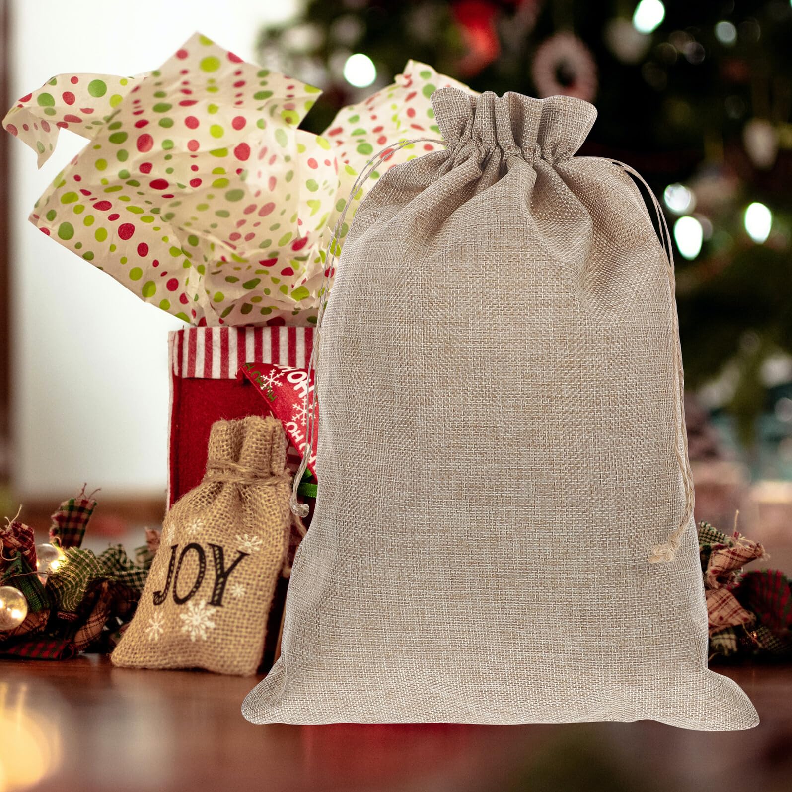 Abaodam Bustine Regalo in Lino e Cotone 10pz Sacchetti Regalo Eleganti Cordino per Feste Matrimonio Compleanni e Occasioni Speciali
