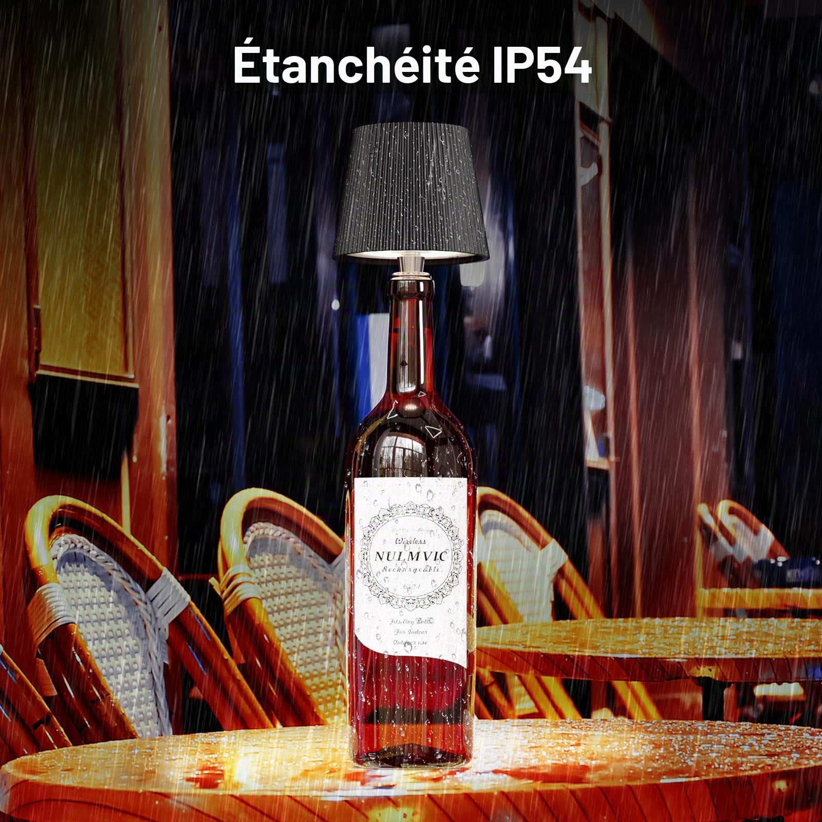 Lot de 2 Lampe Bouteille LED Sans Fil - Lampe de Table Rechargeable - IP54 étanche Lumière de Bouteille Tactile à Intensité Variable 3 Couleurs pour Intérieur Extérieur Restaurant Bar (Noir)