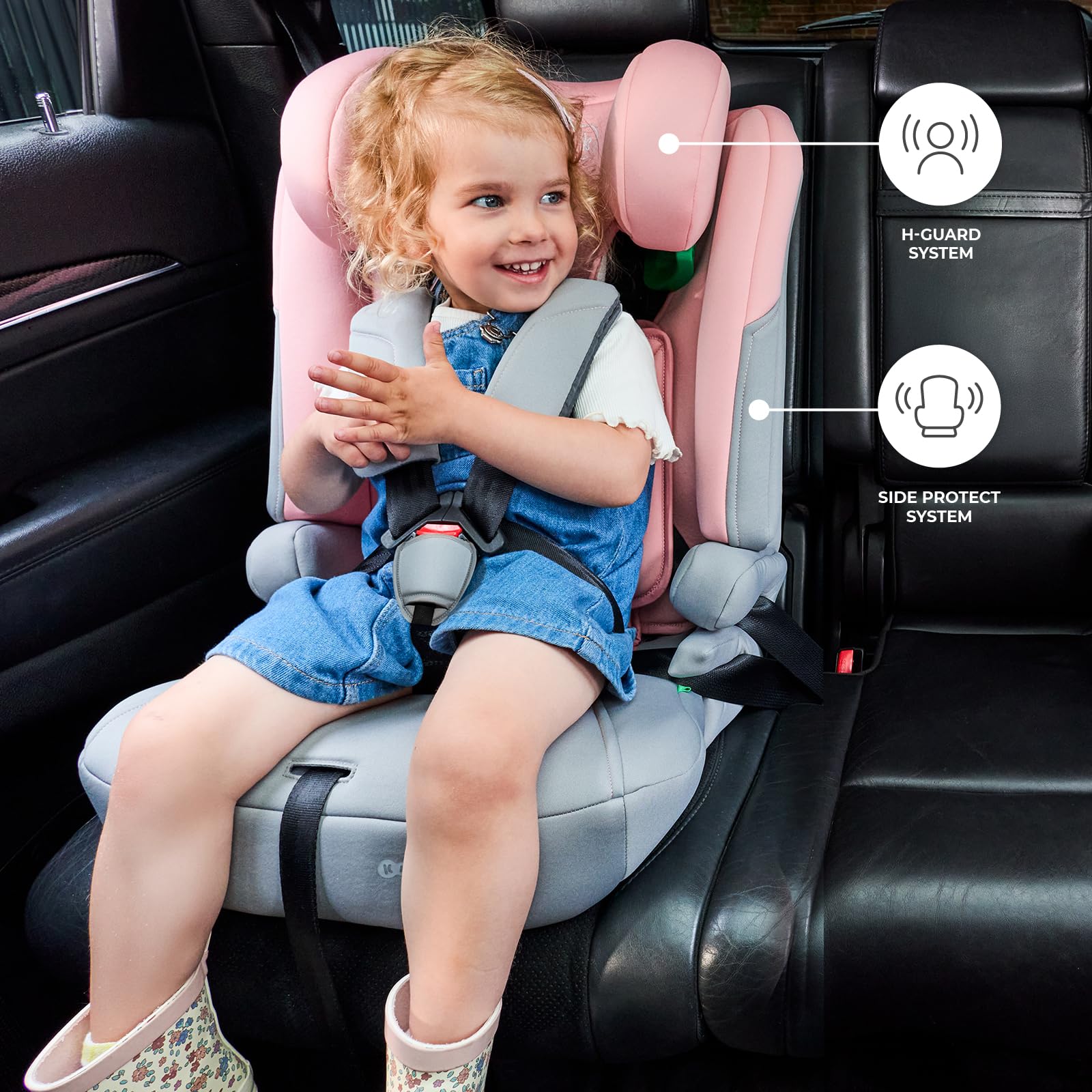 Kinderkraft I-Comfy, fotelik samochodowy dla dzieci, przepisy (76-150 cm), regulowane oparcie, 5-punktowe szelki bezpieczeństwa, system Easy Grow, dla dziecka, łatwa instalacja, czarny
