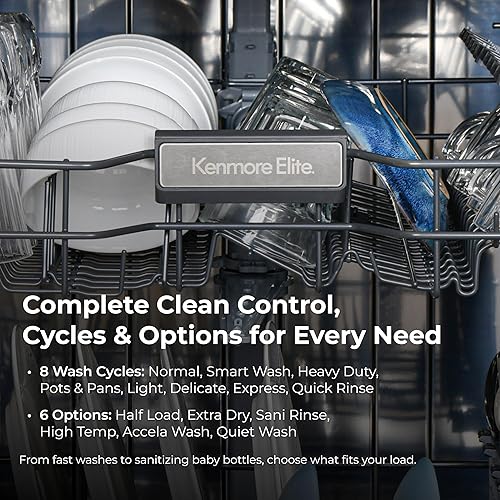 Miniatura 3 de Kenmore Lavavajillas Elite integrado de 24 pulgadas, UltraWash Plus, TurboDry, QuietWash, SmartWash y TurboFlex Tercer Rack - 15 ajustes de lugar -
