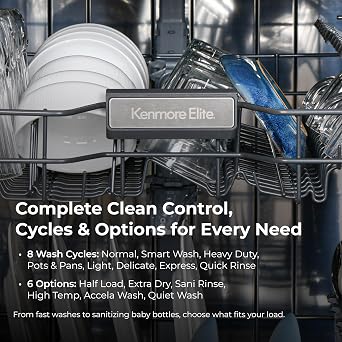 Kenmore 22-14699 Elite 24 Built-In Dishwasher - UltraWash Plus, TurboDry, QuietWash, SmartWash & TurboFlex Third Rack - 15 Place Settings - 42 DBA - ENERGY STAR Certified - 24 - Black