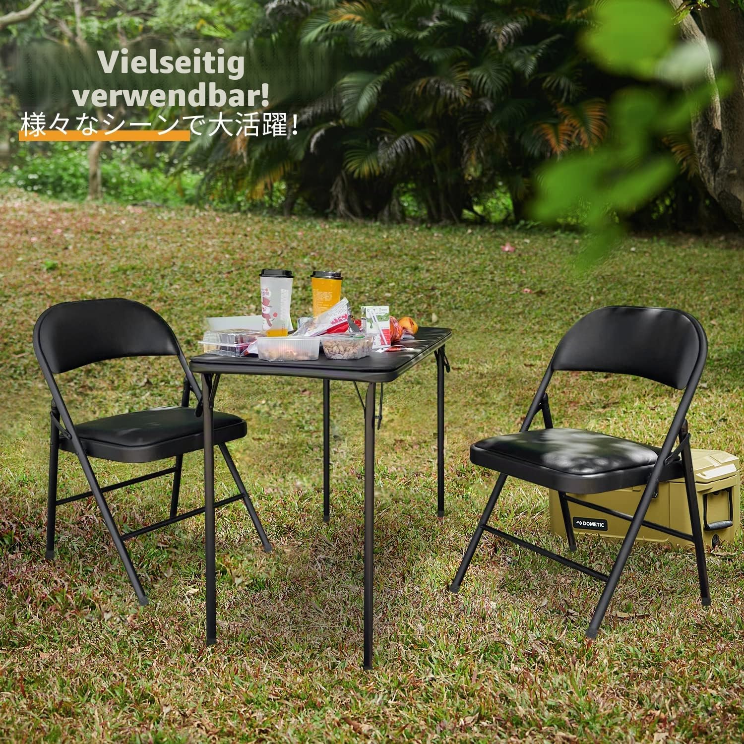 BOOSDEN Klapptisch und Klappstuhl, Schmal Schreibtisch mit Stuhle, Essgruppe, Klapptisch 46.5X97X70cm, Schwarz