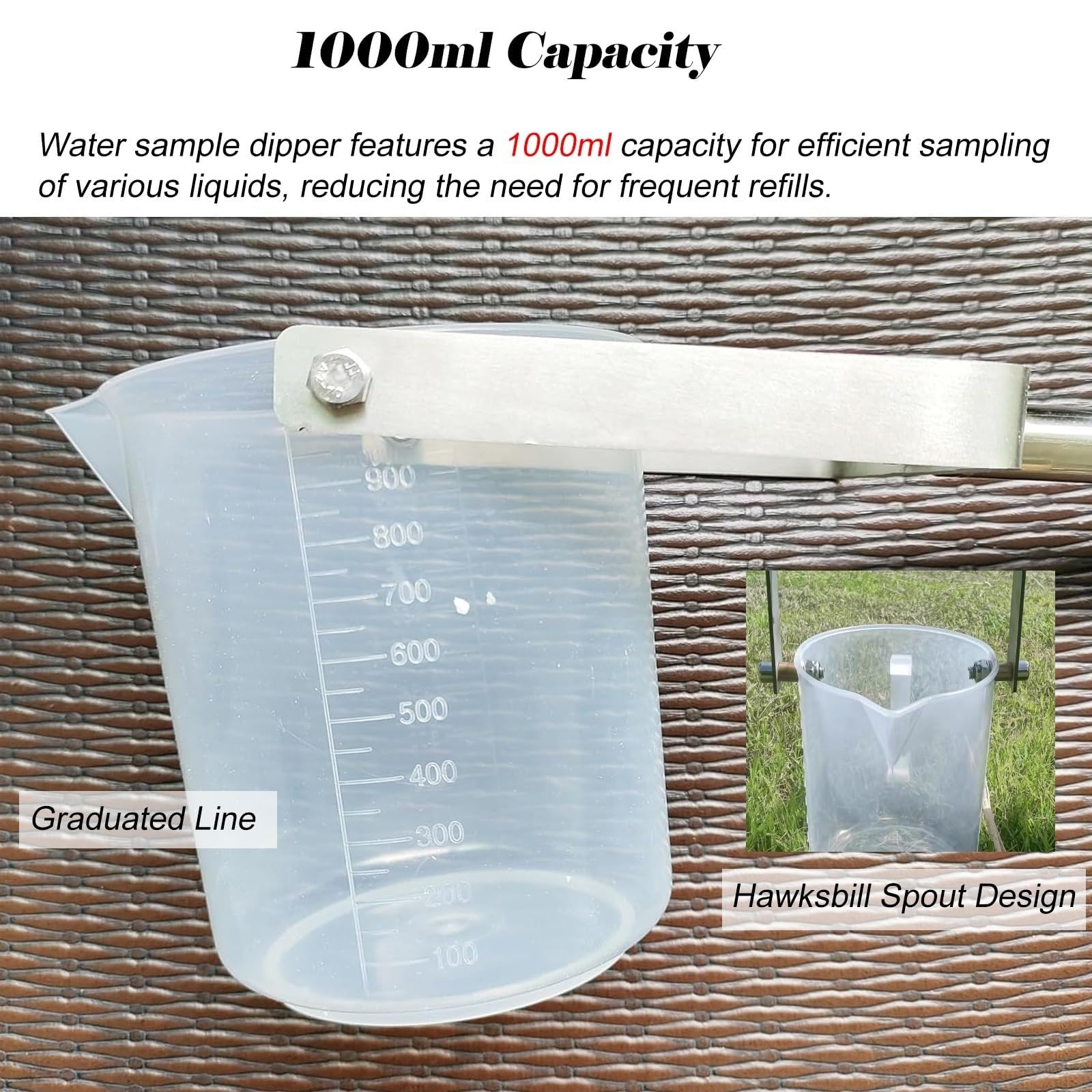 Genérico Pértiga telescópica extralarga para la Toma de muestras de Agua, Kit de muestreo de Agua de 61-150 cm con Vaso de precipitados Graduado de 1000 ml y Vasos para Lagos, Aguas residuales y anál
