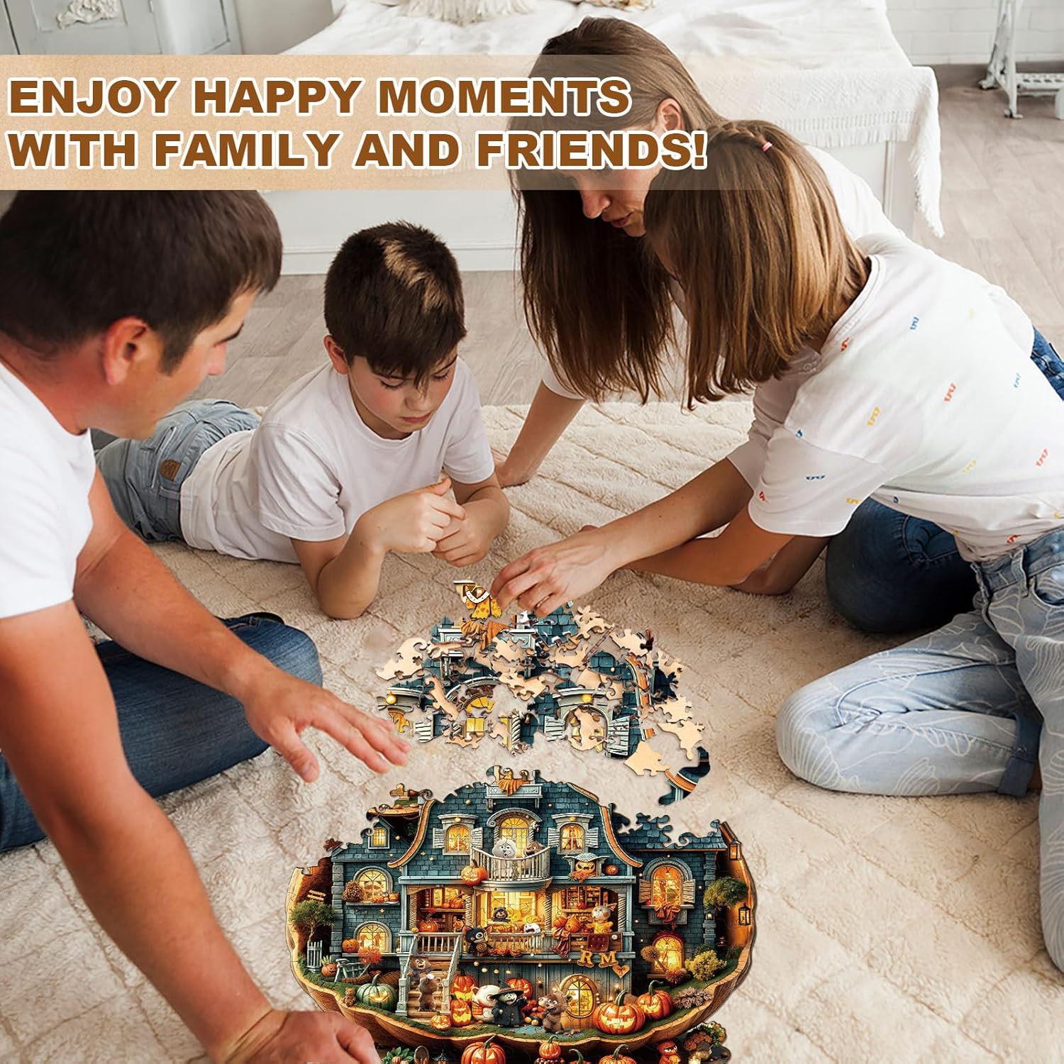 Jigfoxy Wooden Puzzles for Adults, Halloween Cottage Wood Puzzles Adult, Unique Animal Shape Wooden Jigsaw Puzzles for Adults, Birthday Gifts for Puzzle Lovers, Family, Friend (M-11.4*10.4in-185pcs)