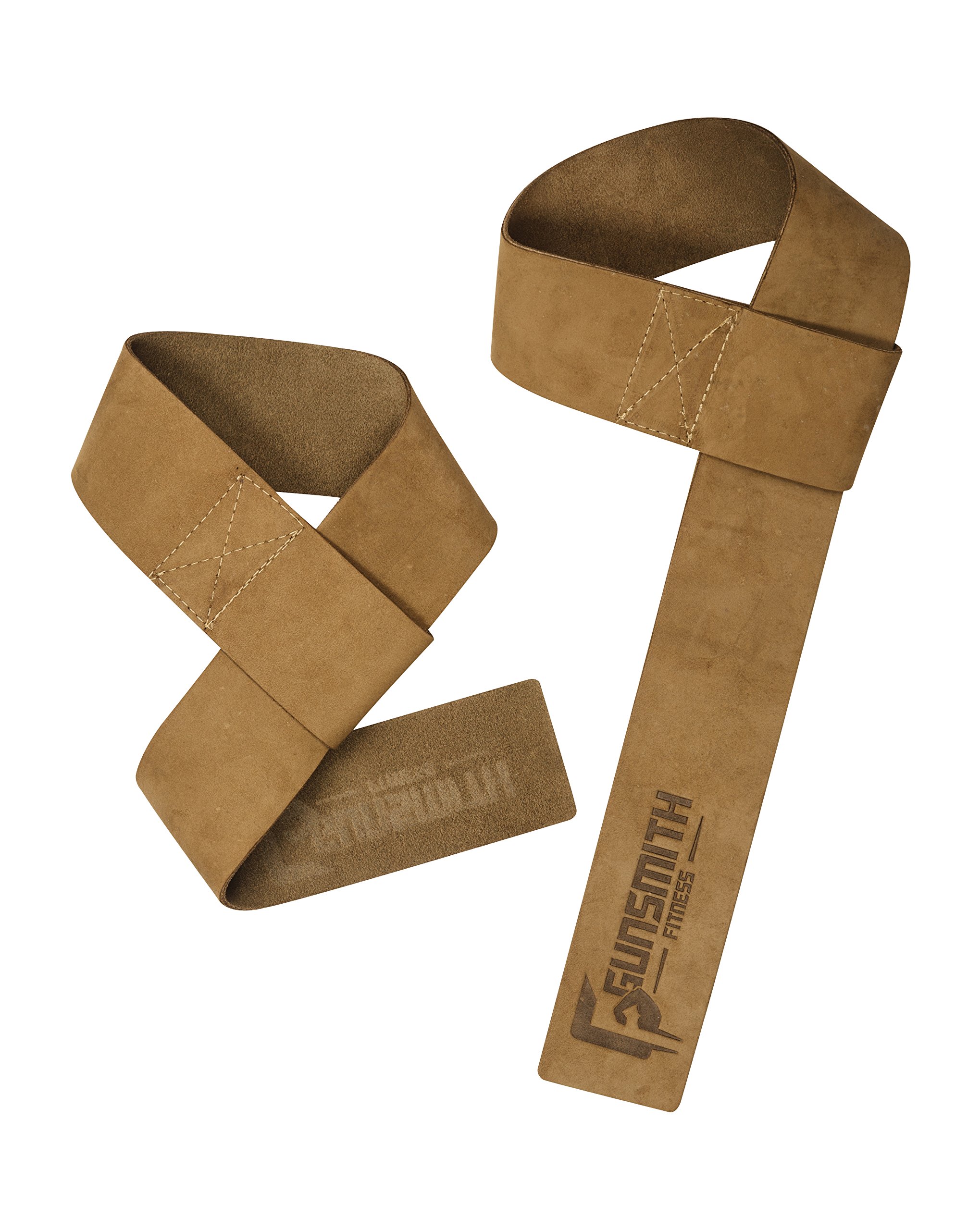 Gunsmith Fitness - Correas para levantamiento de pesas de piel auténtica prémium de 5 cm de ancho, comodidad superior y agarre inmejorable, marrón