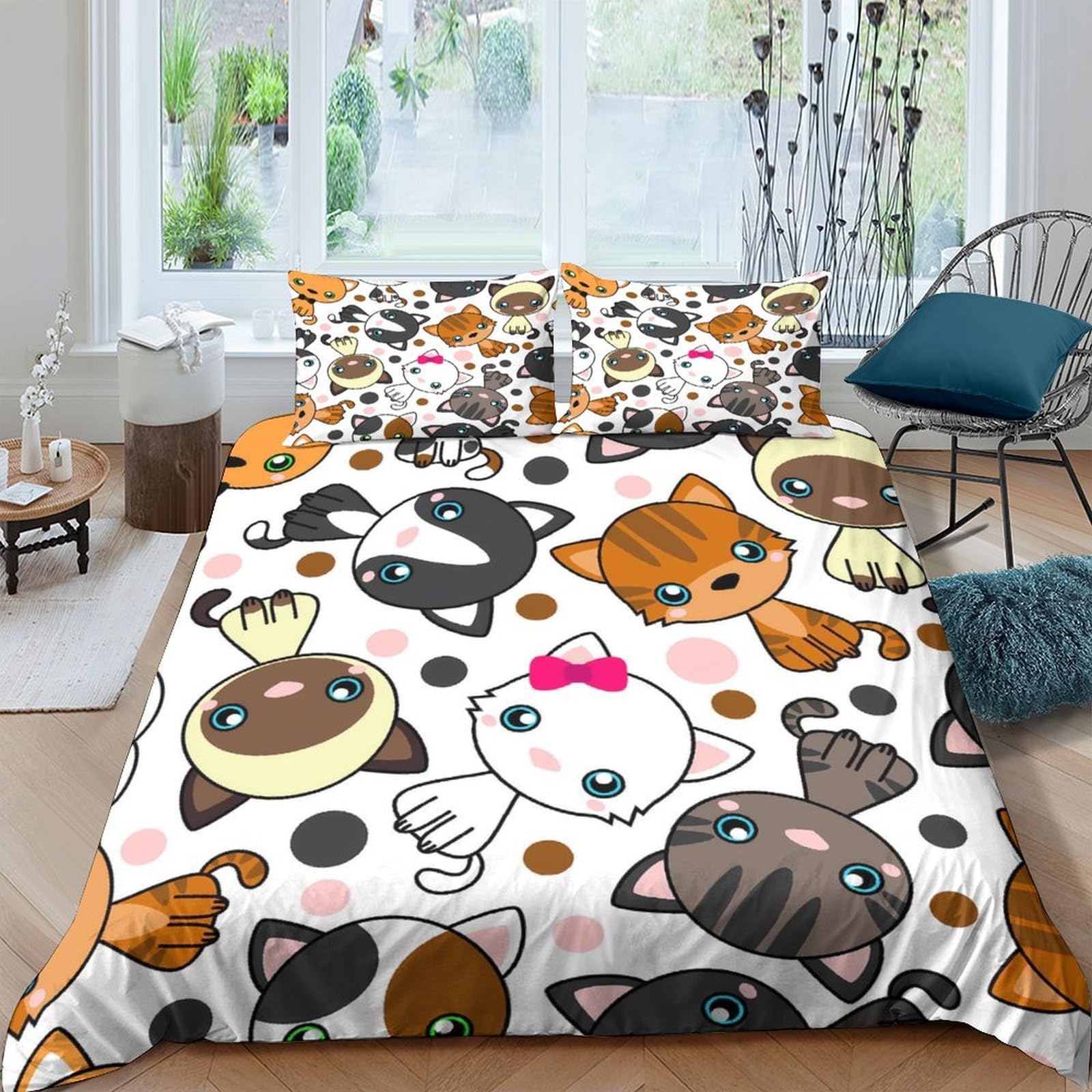 Ctjqhvkz Style-4 3D Printed Cute Cat Pattern Fitted Sheet Microfiber Bedroom Decor Cartoon Animal Bed Cover For Home Dorm Guest Room Single（135X200cm）