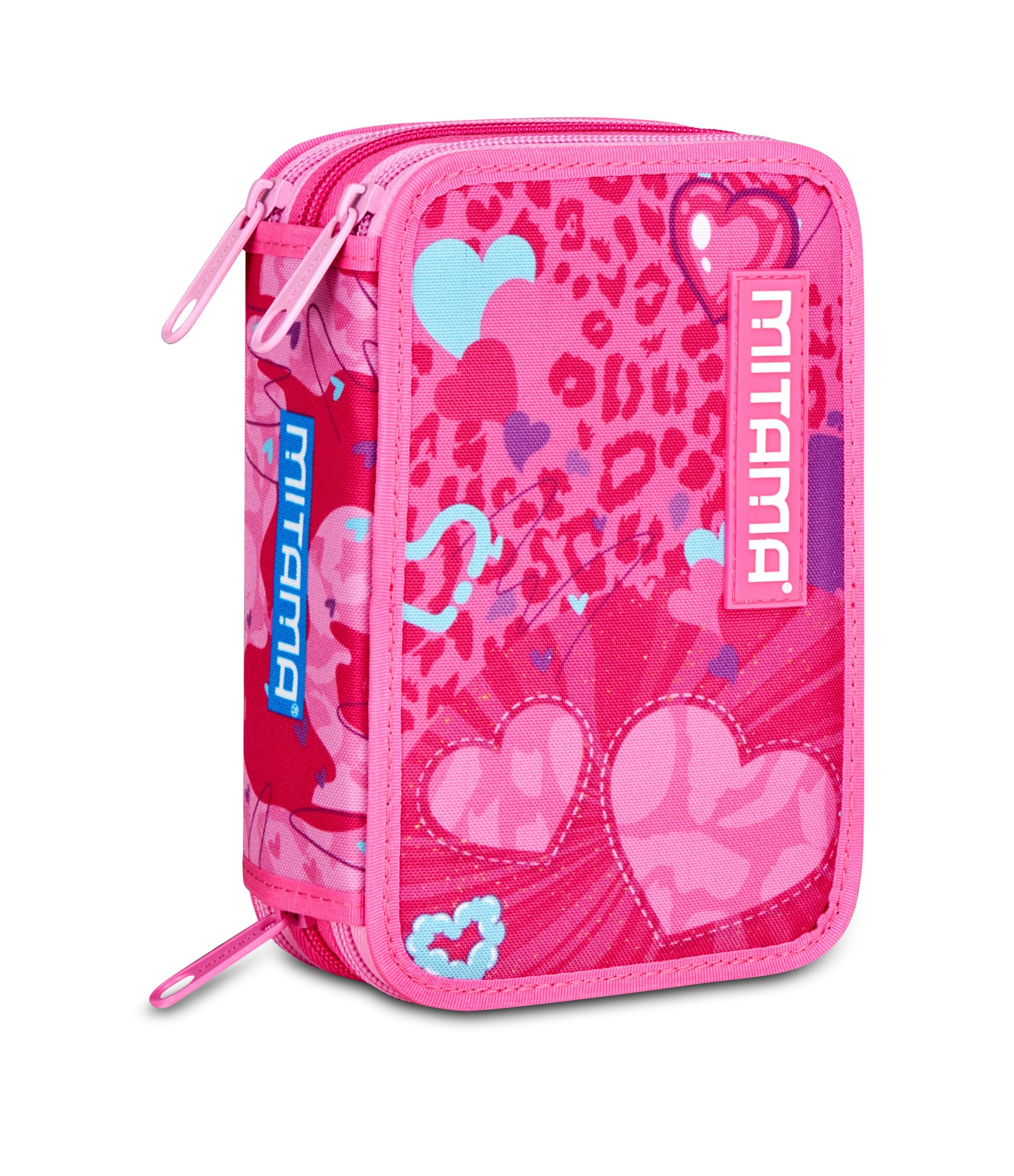 Mitama Trousse scolaire 3 compartiments, triple FURRYPINK, contenu 47 pièces, avec crayons, marqueurs, porte-stylo école primaire fille