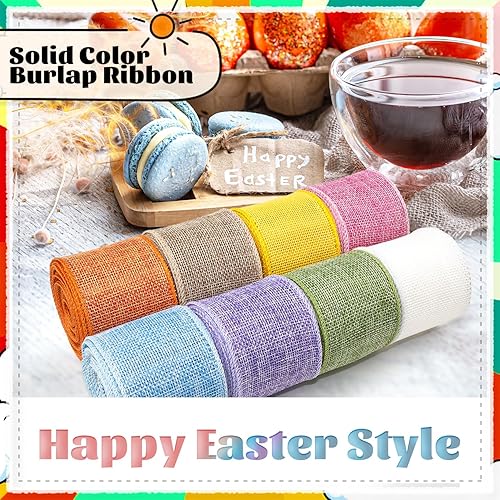 Miniatura 3 de Cinta de arpillera con alambre de 2 pulgadas de ancho  8 rollos, 40 yardas de tela sólida natural con borde de alambre de metal para manualidades,