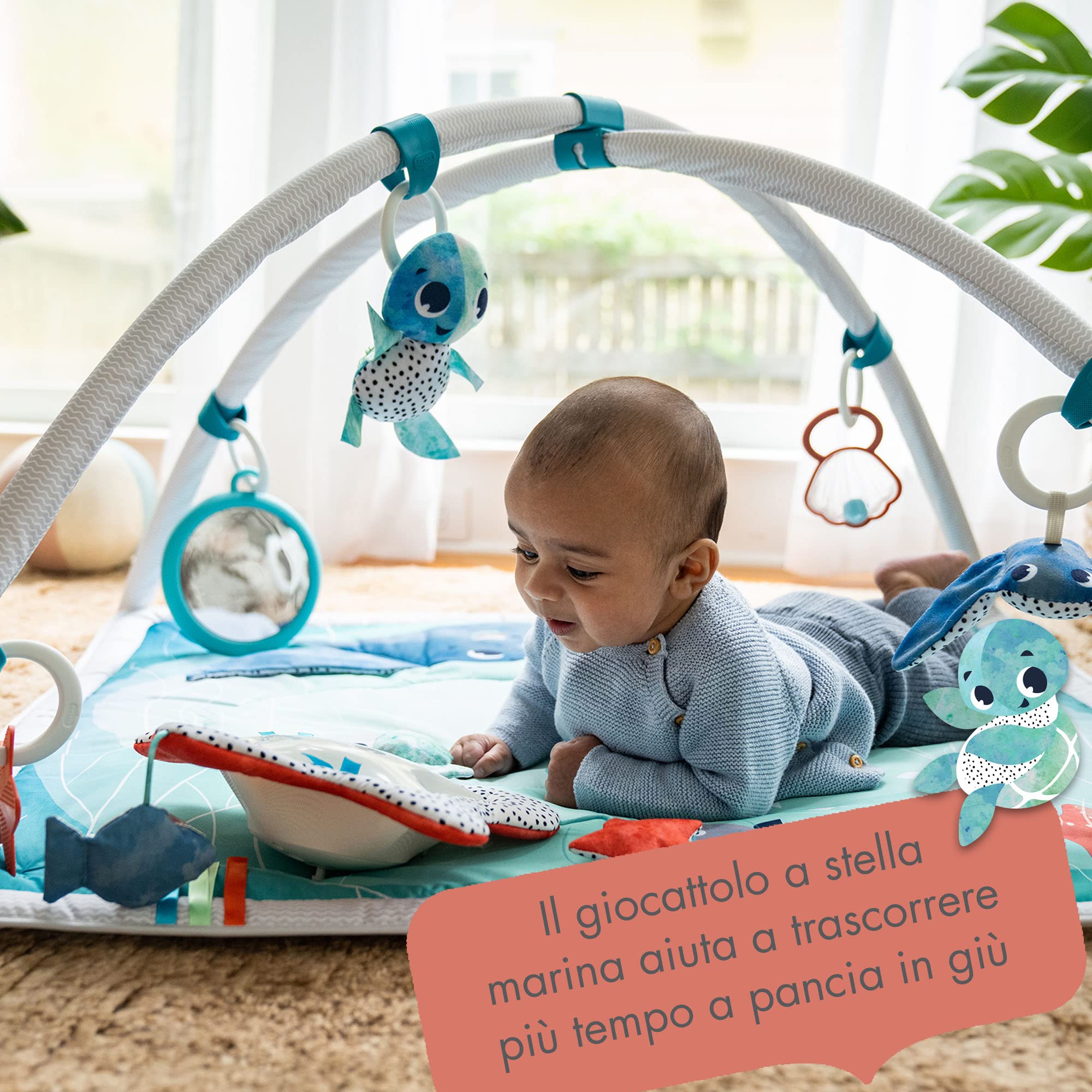 Tiny Love Il mondo sottomarino Palestrina Musicale, palestrina neonato multifunzione, giochi sensoriali sonori e tattili, musiche integrate e contenuto multimediale, collezione Treasure the Ocean