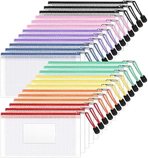Sooez 24 Pack Mesh Zipper Pouch Bags with Label Pocket, A6 (9.1×4.7 in) Small Pencil Case Pouch for Organizing, Clear Plastic Pencil Pouches Bulk for School Supplies Storage, Money Envelopes for Cash