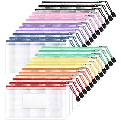 Sooez 24 Pack Mesh Zipper Pouch Bags with Label Pocket, A6 (9.1×4.7 in) Small Pencil Case Pouch for Organizing, Clear Plastic Pencil Pouches Bulk for School Supplies Storage, Money Envelopes for Cash