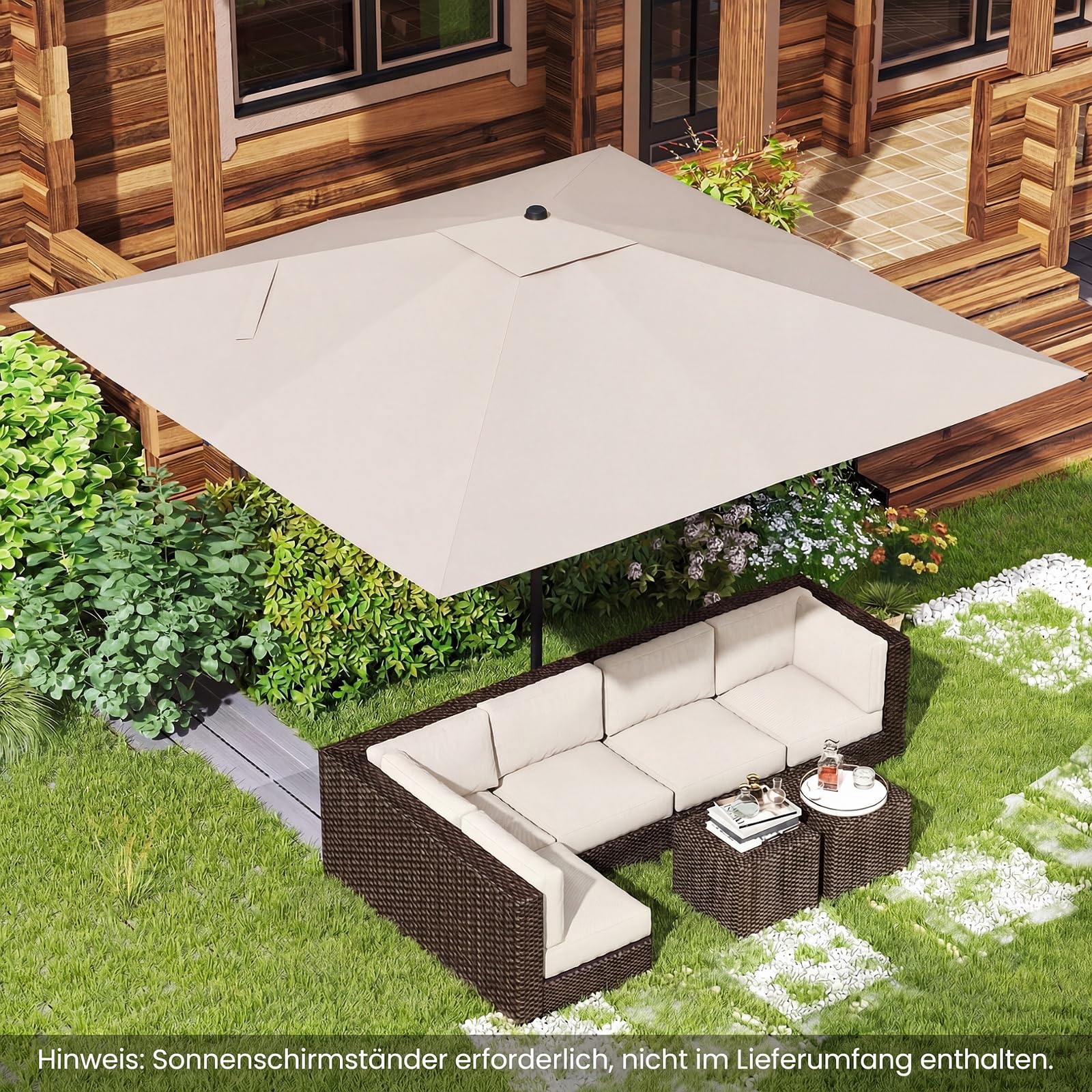 COSTWAY Sonnenschirm Alu 300 x 300 cm, quadratischer Gartenschirm, Terrassenschirm, Marktschirm für Garten, Balkon, Terrasse (Beige)