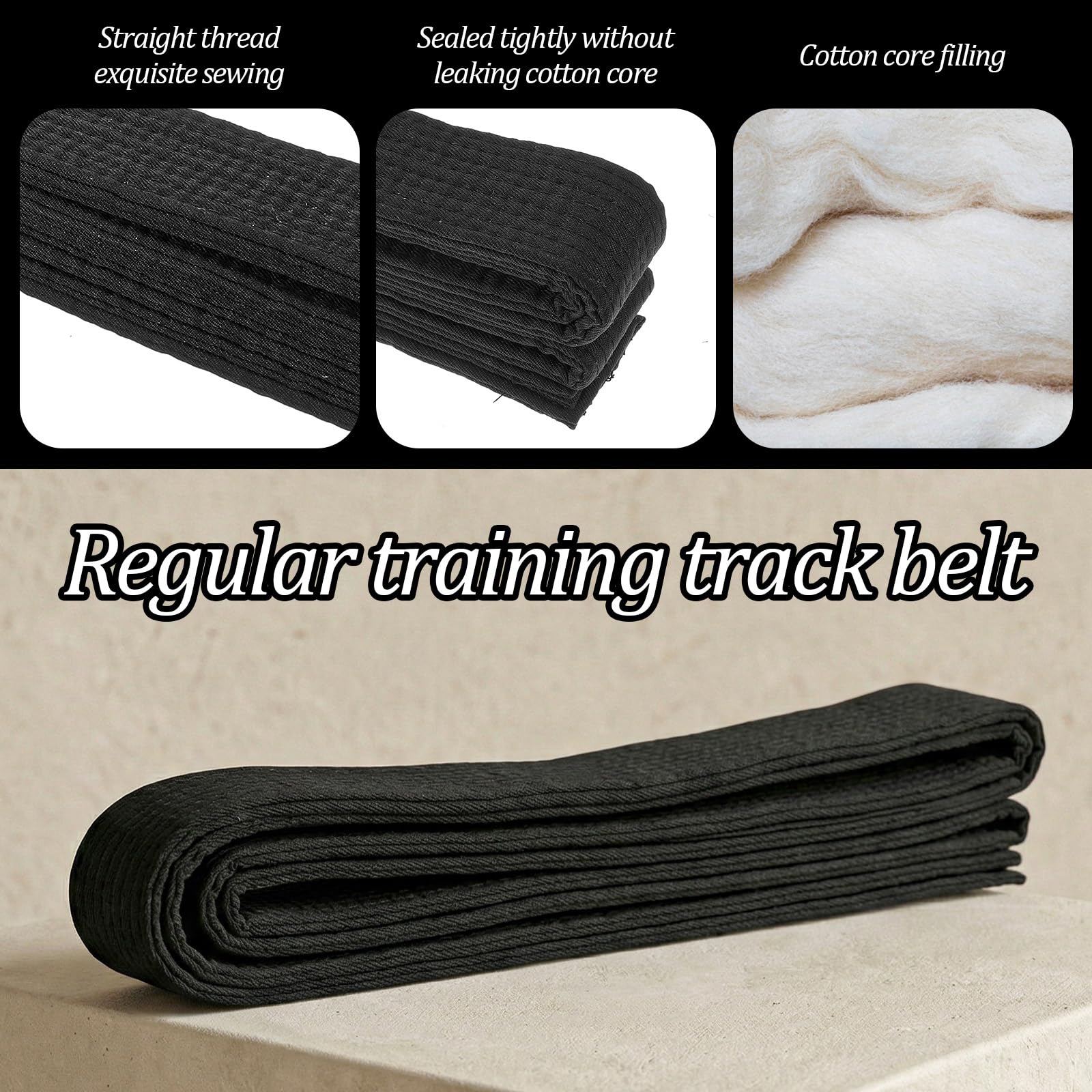 Ceinture de jiu jitsu de 280 cm de long et 4 cm de large - En coton résistant - Pour sports de combat, judo, karaté et lutte - Noir