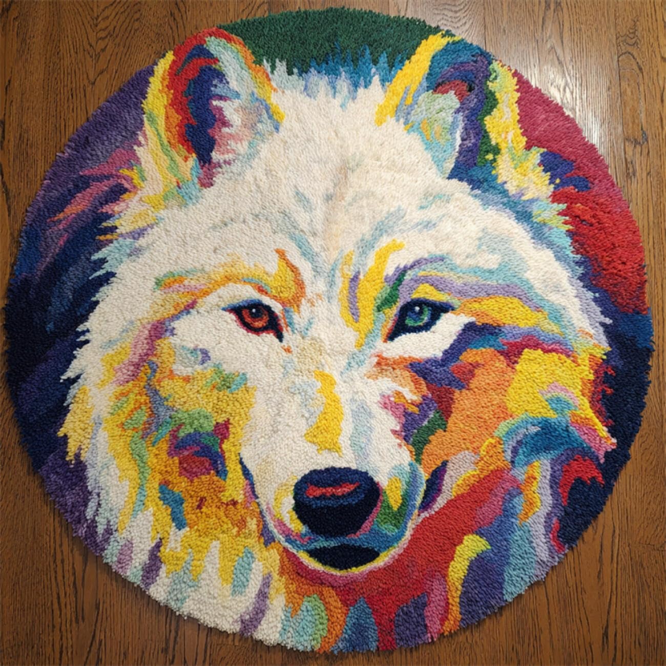 Kitquiver Animal Latch Hook Cushion Kits Colorful Wolf Latch Hook Rug Making Kit for Adults Embroidery Kits DIY Carpet Needlework for Home Decor 50x50cm