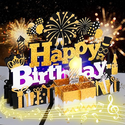 Tarjeta de cumpleaños, tarjetas musicales de cumpleaños, reproduce la canción de feliz cumpleaños una vez abierta, la tarjeta desplegable 3D, luz de