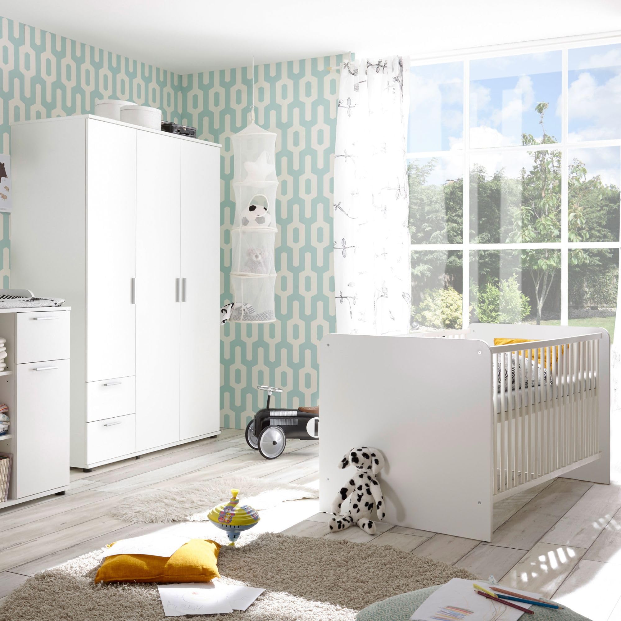 Babyzimmer Bibo Weiß MDF Wickelkommode Kleiderschrank Babybett Kinderzimmer
