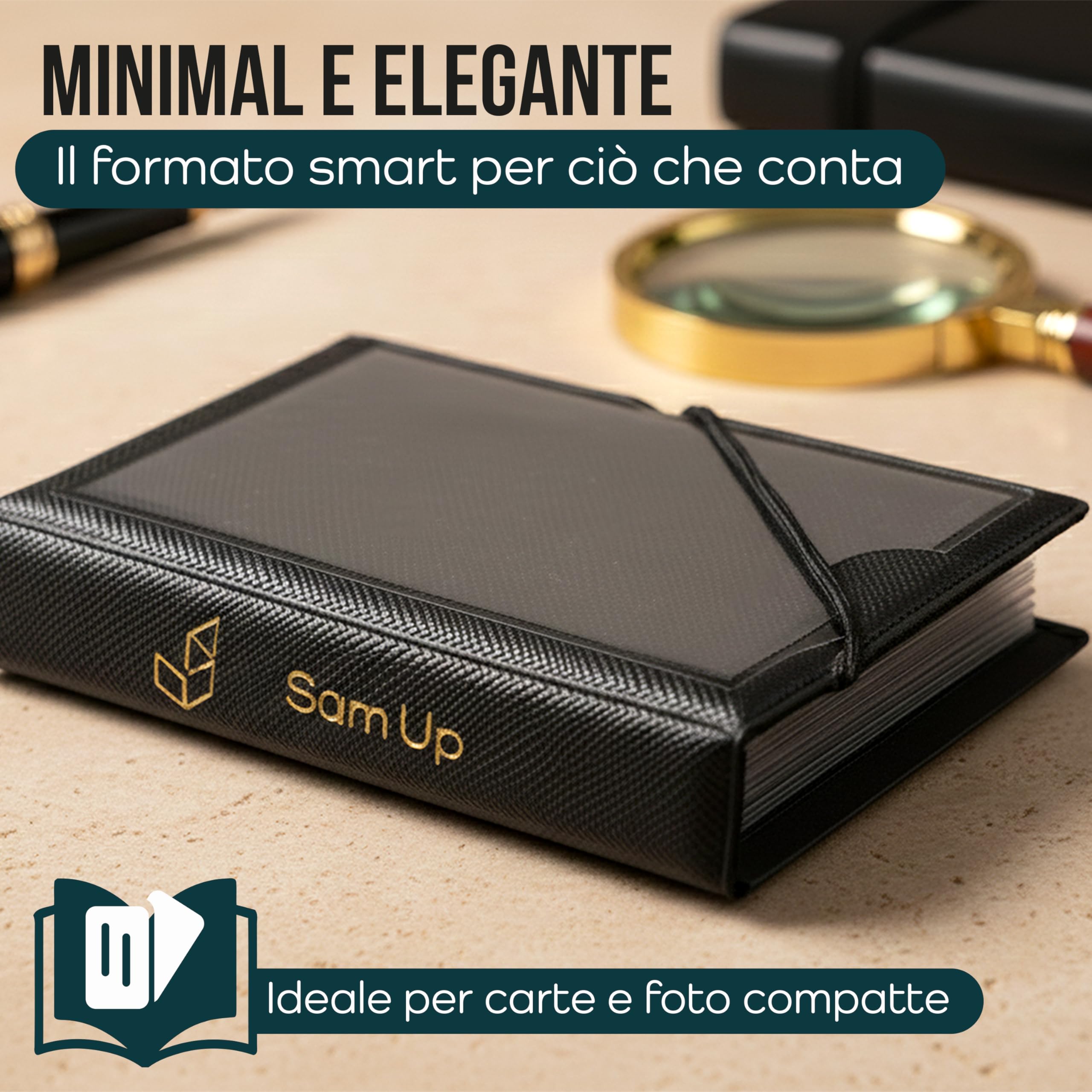 Album Tascabile Porta Foto e Carte – 28 Slot Interni – Mini Raccoglitore con Chiusura Elastico – Formato Compatto 9,5 x 5,5 cm – Tasca Trasparente – Design Minimal Elegante - 5