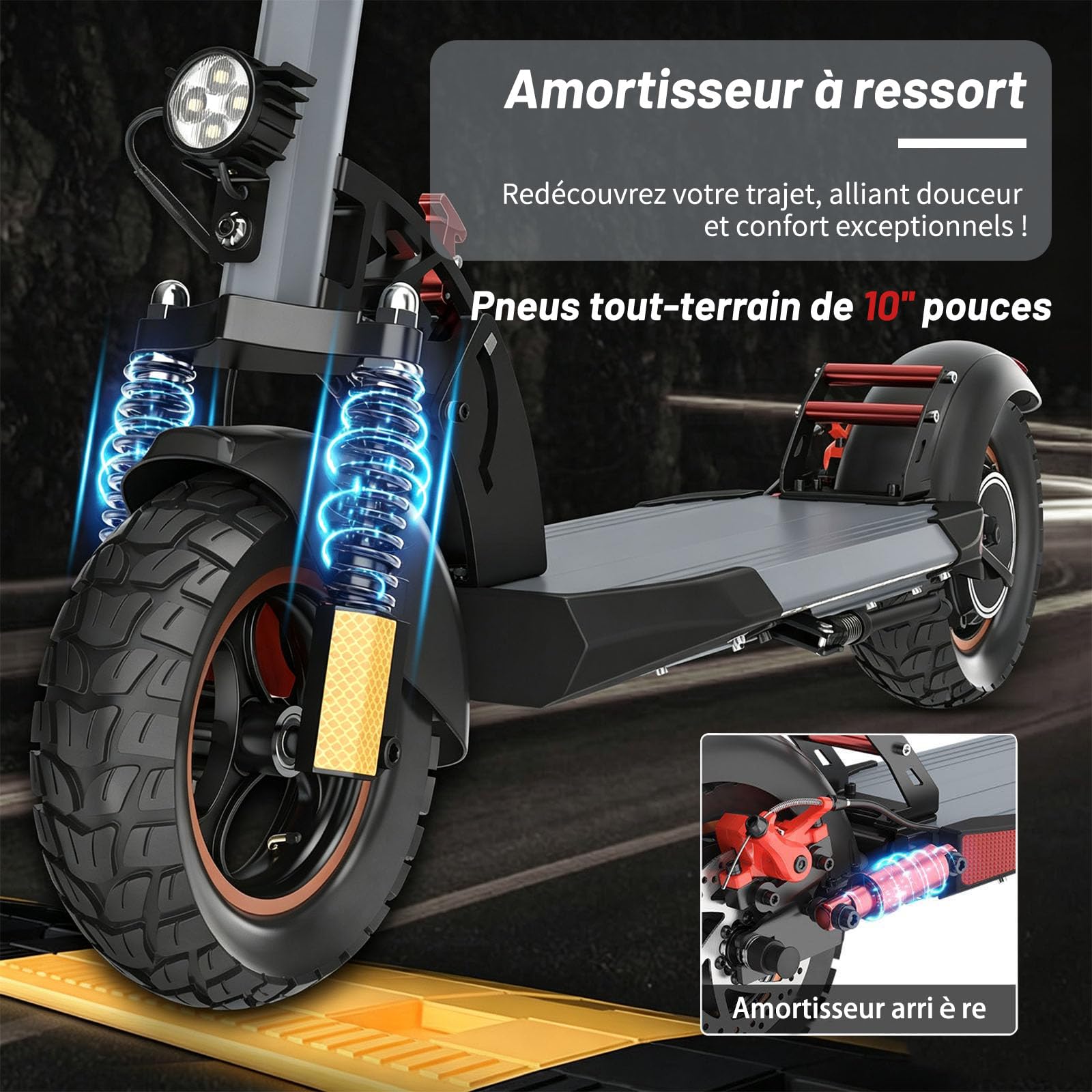 Trottinette Électrique Adulte 800W Moteur,Autonomie 35-40 KM Batterie 48V 12.5Ah Trotinette Electrique Pliable Portable,Roues 10" Tout Terrain Double Suspension Frein à Disque Escooter
