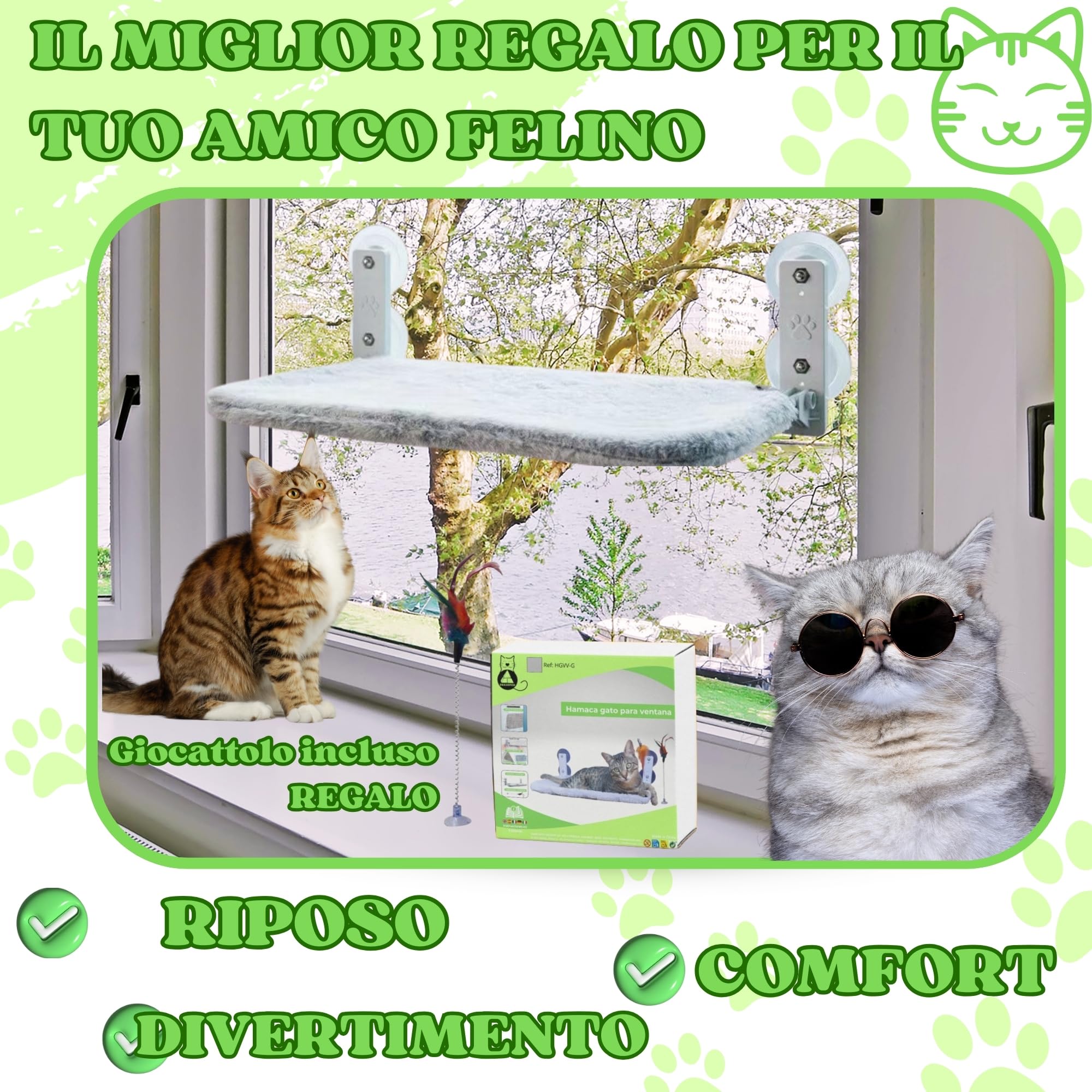 Amaca Per Gatti Da Finestra - Letto Sospeso Con Ventose, Pieghevole E Sicuro Per Gatti Curiosi - Foto 2