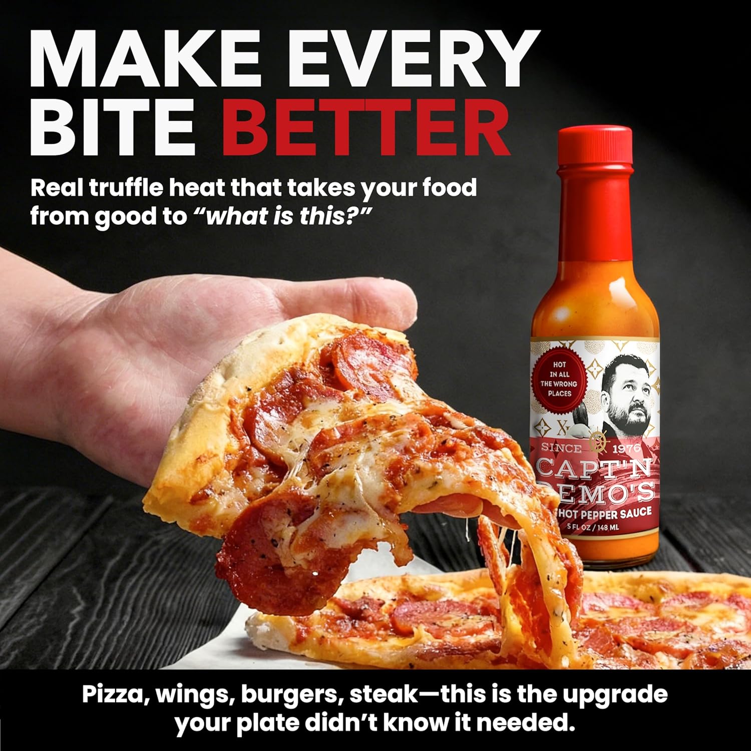 CAPTAIN DEMO's DOUBLE TRUFFLE Red Hot Pepper Sauce - Two Bottle Pack with BONUS Travel Bottle, Gourmet Hot Sauce With Black AND White Truffles, Perfect Level of Garlic-ky, Hot Honey Heat