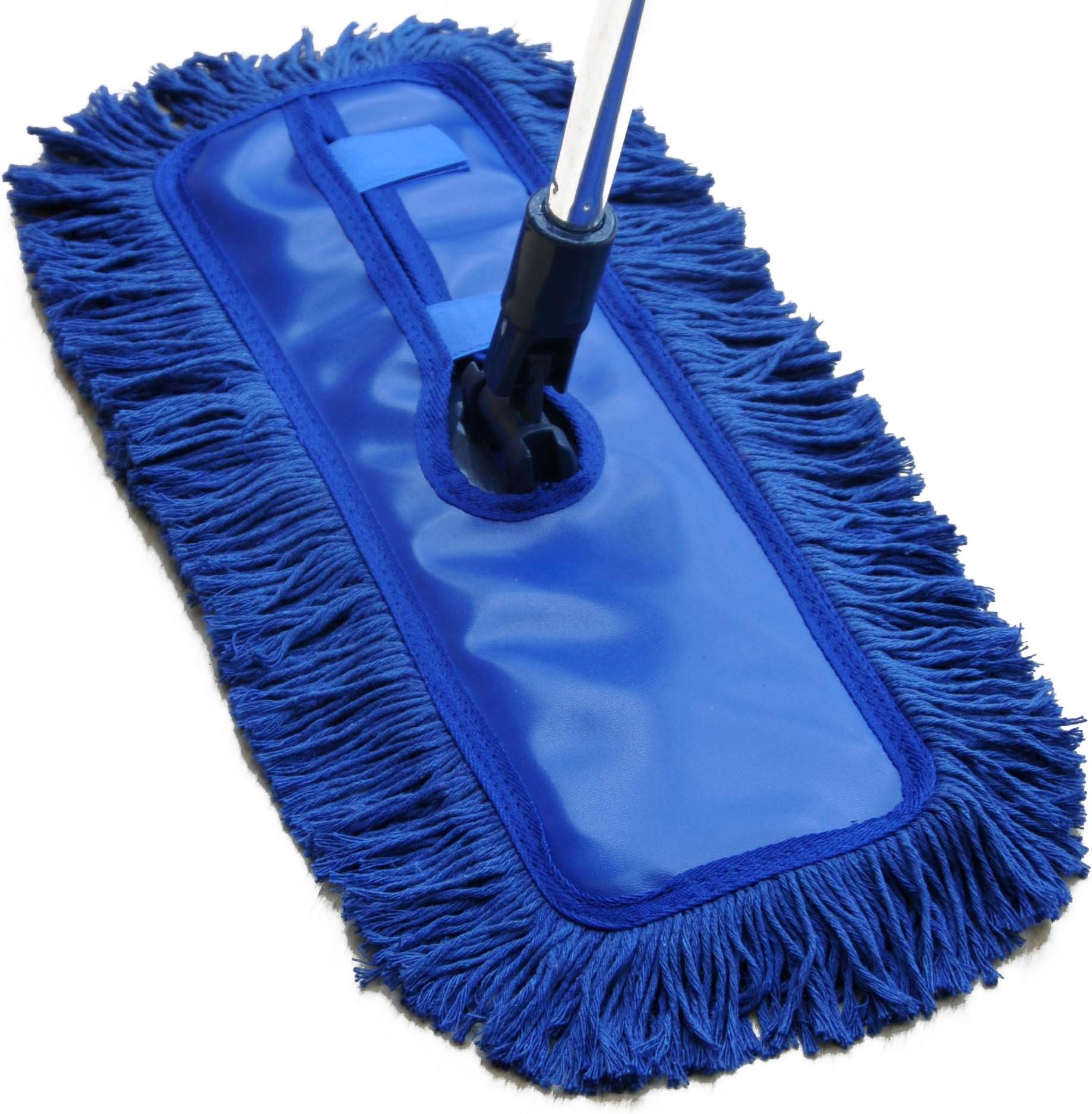 Waxed Floor Duster, Cotton, Blue, Comes with an ergo extendible handle that extends to 120 cm the head dimension is 45.5 cm x 18 cm big enough for most floors
