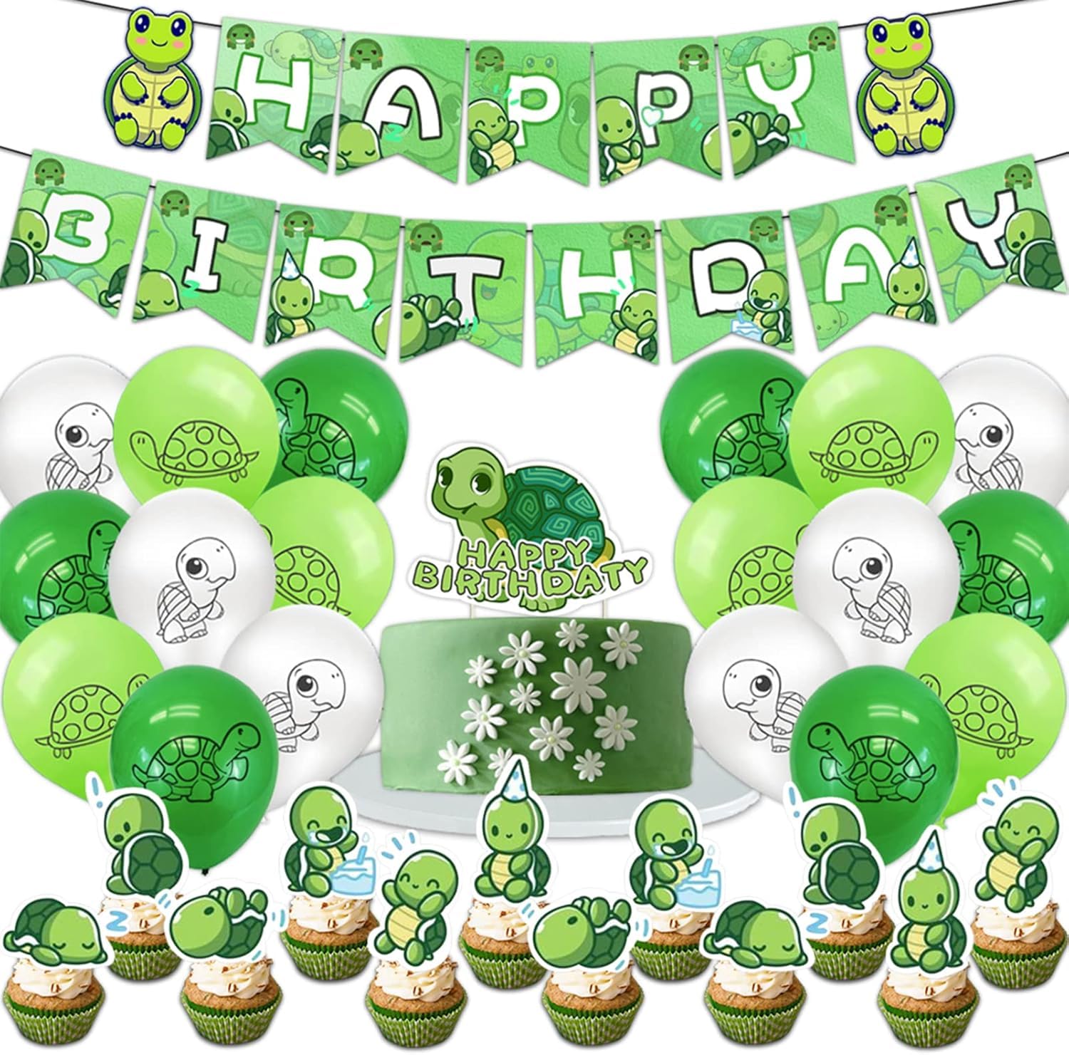 Birthday Party Decorations, Cartoon Theme Party Supplies set with Happy Birthday Banner,Cake Cupcake Toppers,Balloons for Fans Adults Party Favors