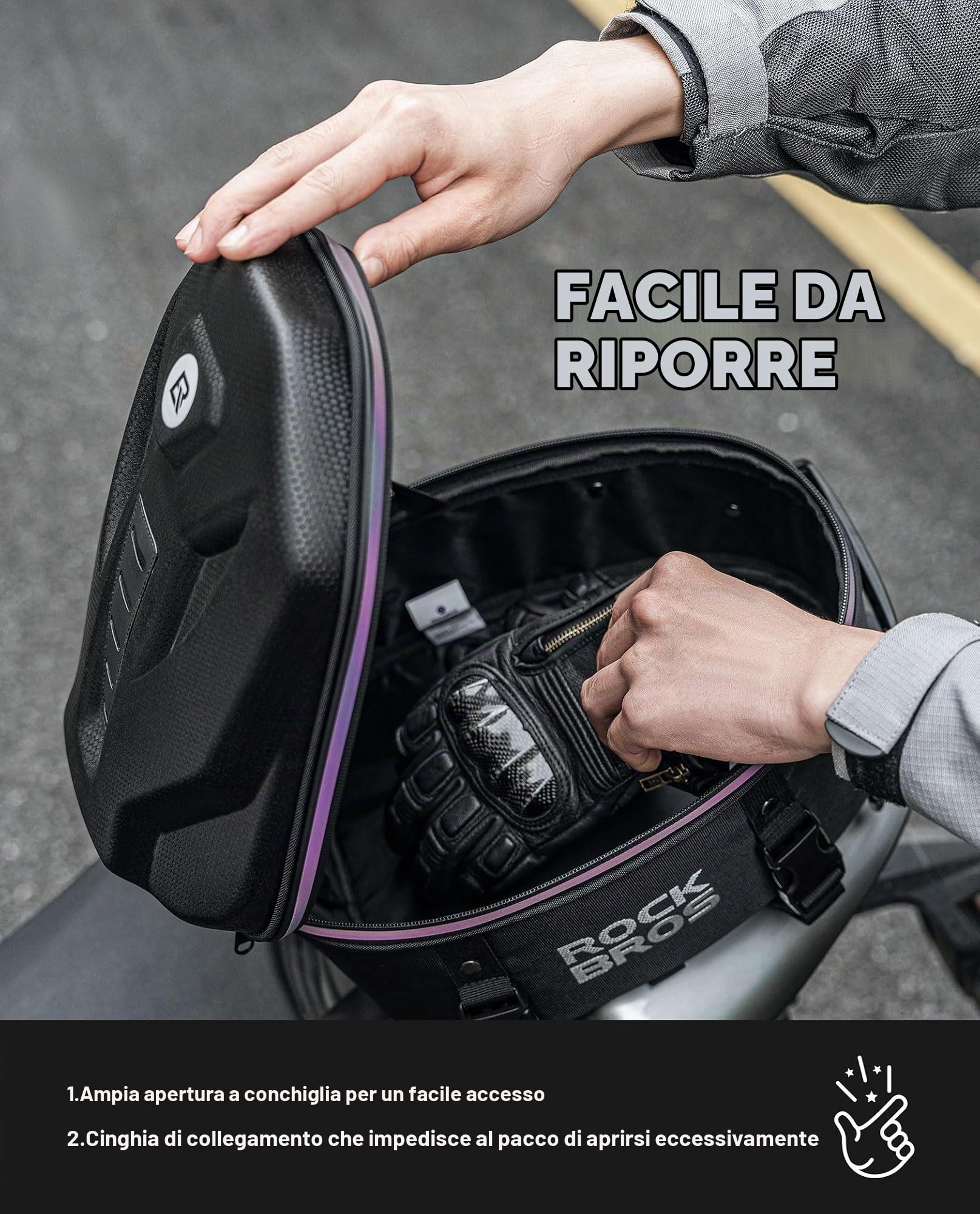 ROCKBROS Borsa Posteriore Impermeabile per Sella Moto, Bauletto Rigido, Doppio Uso per Portapacchi e Casco, Grande Capacità 12.5L, Copertura Antipioggia in Regalo