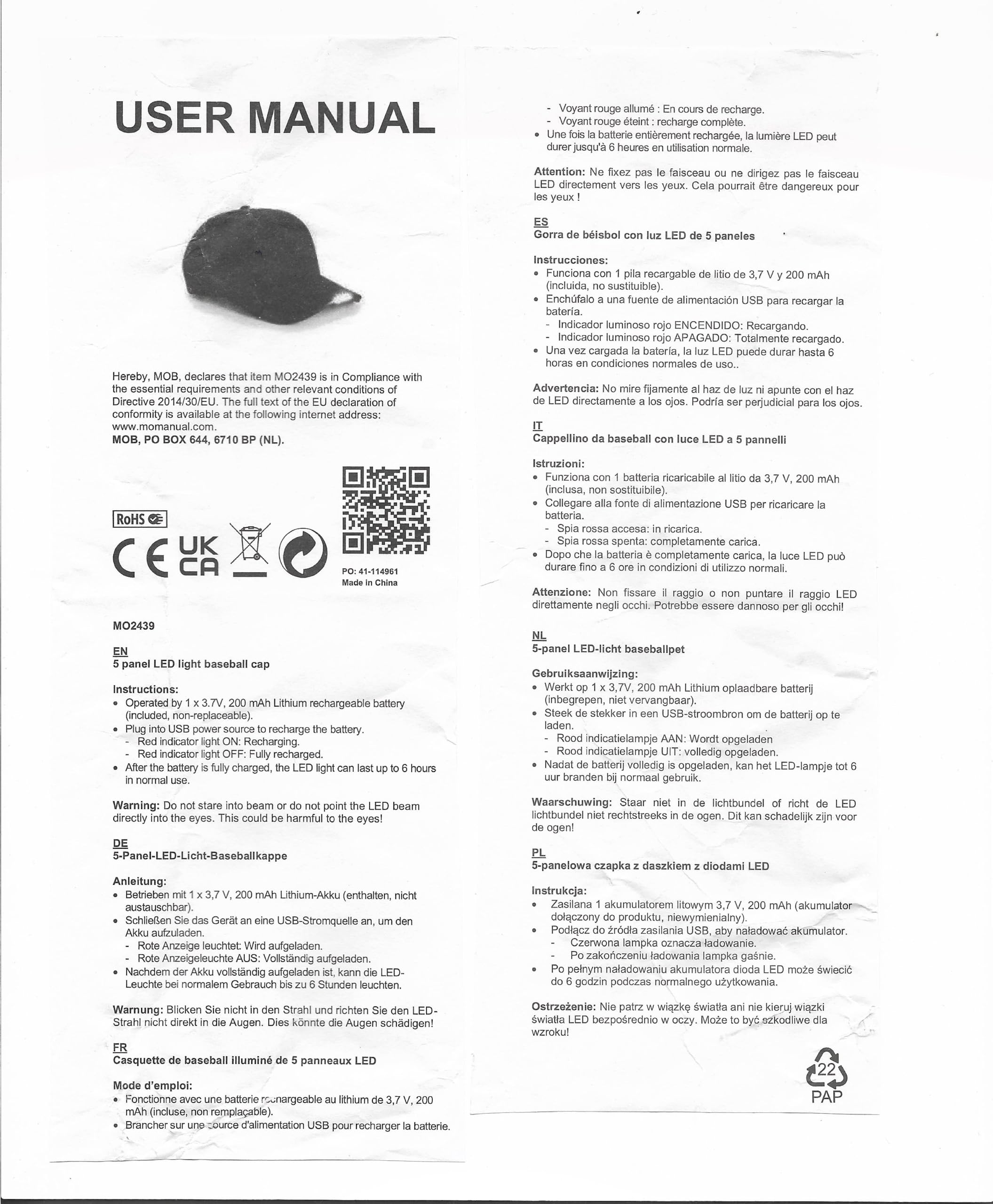 Gorra luz led Negra Capitán de Yate, Patrón de Yate o Patrón Embarcación Recreo.