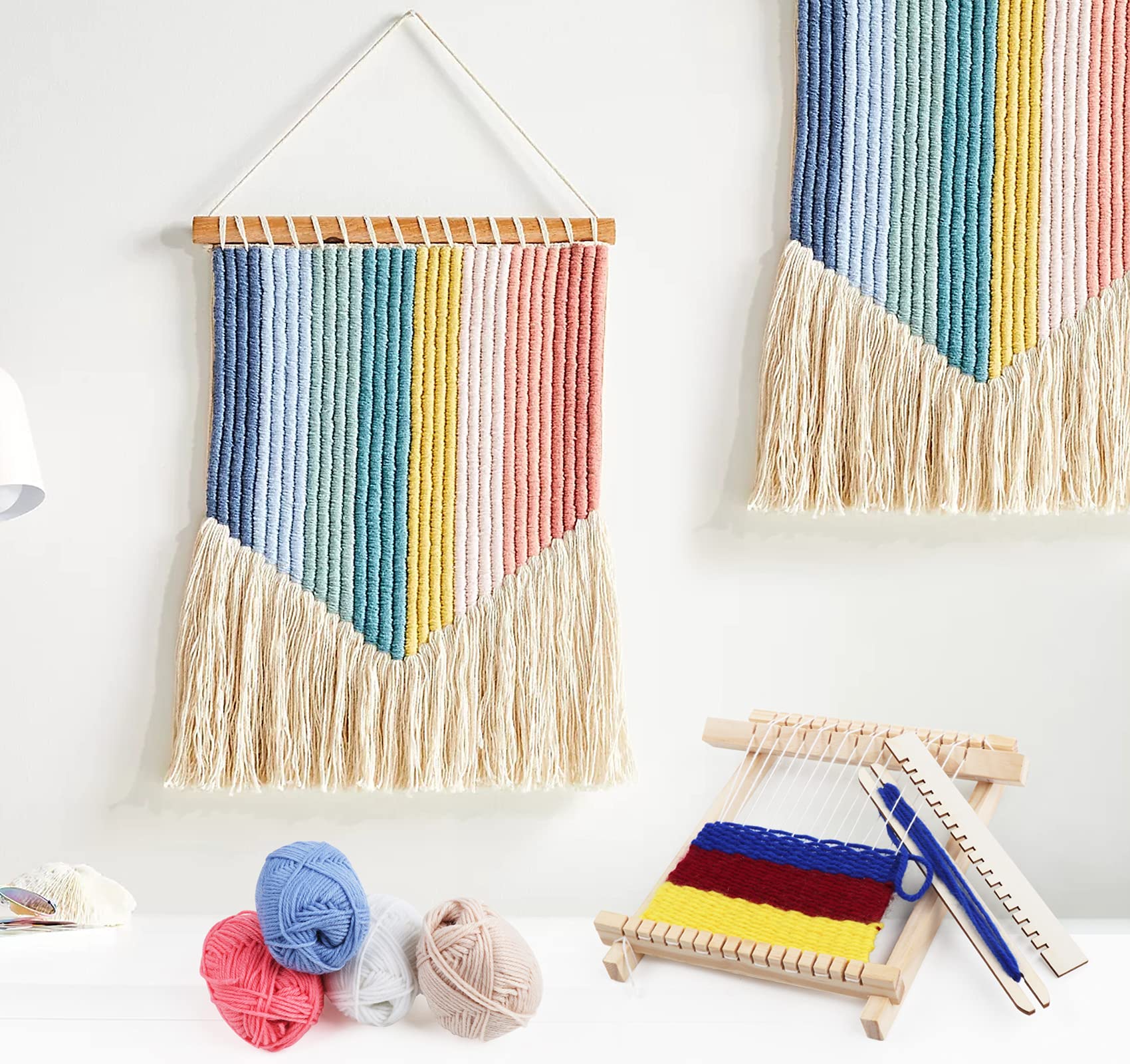 Zestaw do tkania dla dzieci - DIY drewniany ram tkacki 22 x 17 cm z kolorową wełną i akcesoriami - Idealny dla początkujących