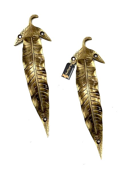 Two Moustaches Leaf Design Brass Door Handle Pair (Brown)