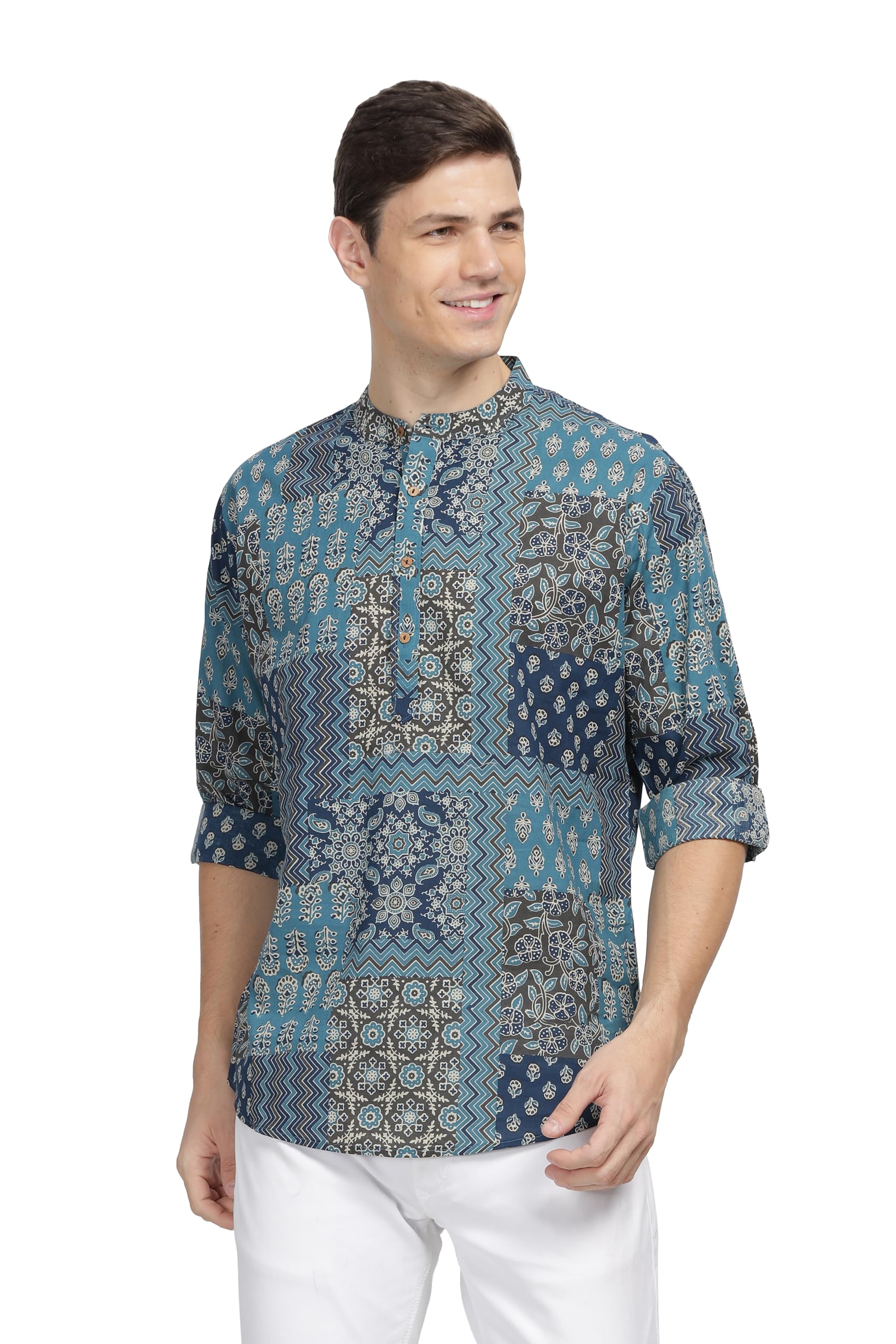 Be Active Men's Printed 100% Cotton Short Regular Fit Kurta With Mandarin Collar || Short Kurta For Men Cotton || Stylish Short Kurta || Short Kurta Men (S-Cpr211-0-Xl), Multicolor