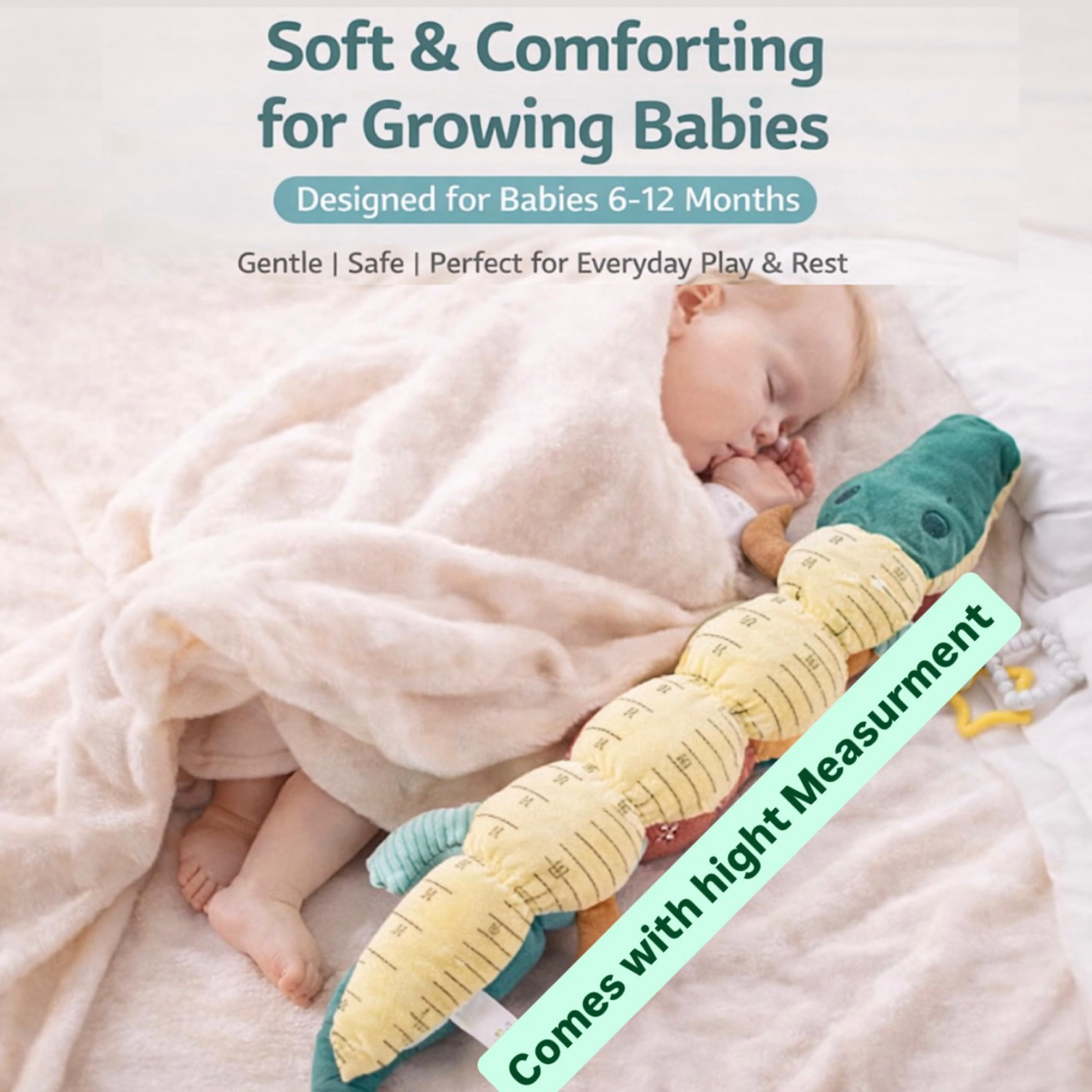 Jinglers All in One Musical Crocodile Toy for 6 Month Old Baby, Soft Sensory Plush with Crinkle, Rattle, Squeeky and Hight Measurement, Fine Motor Skill Development, Tummy Time Infant Toy for 6 to 12 Months, Newborn Gift (65cm) 2