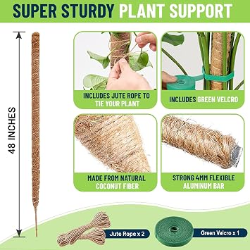Plant Sticks Support Tall Large Moss Pole Monstera Plant Support 48 Inch (1 Pack), Bendable Tall Moss Pole for Plants, Indoor Climbing Pole, Easy to Shape and Use