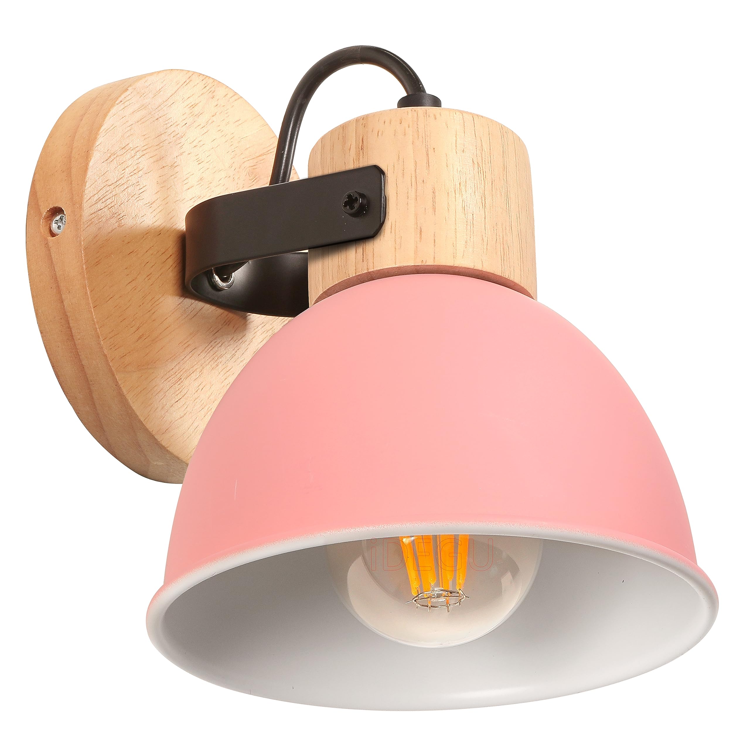 iDEGU 15 cm Retro Wall Light Interior LED Spotlight Wooden Iron Design Vintage Adjustable Chandelier Ceiling Light E27 Wall Lighting for Bedroom Kitchen Living Room (Pink) — image 1
