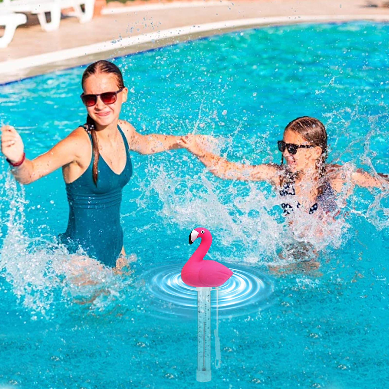 Thermomètre à eau flottant, thermomètre de bain flamants roses, thermomètre de piscine avec corde, thermomètre de piscine de dessin animé, thermomètre de température de l'eau pour piscines, jacuzzi