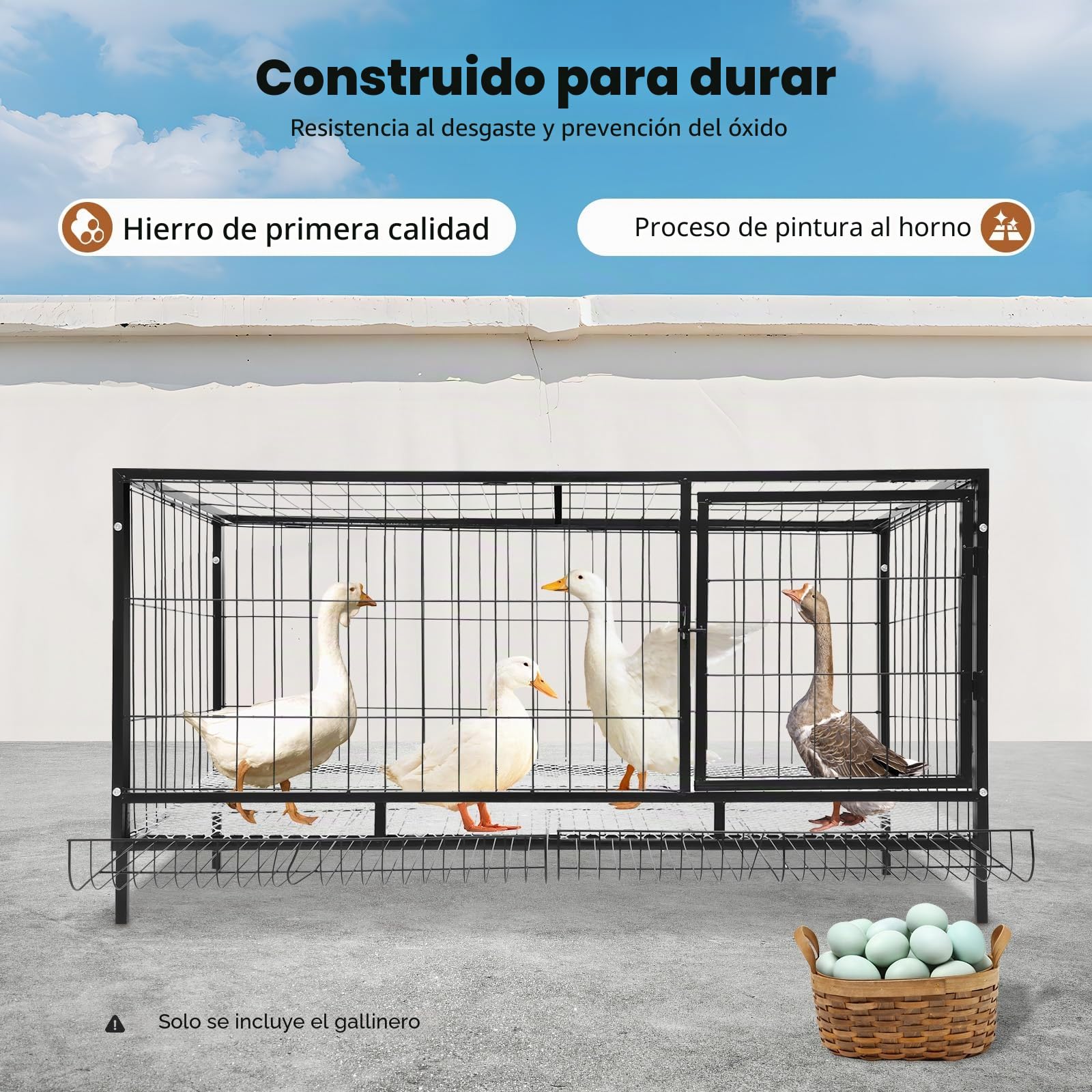 Gallinero para 10 gallinas, jaula exterior de hierro con pajarera abierta y desmontable, todo en uno, gallinero con corral, jaula de gallinas con nido, 120 * 58 * 62 cm