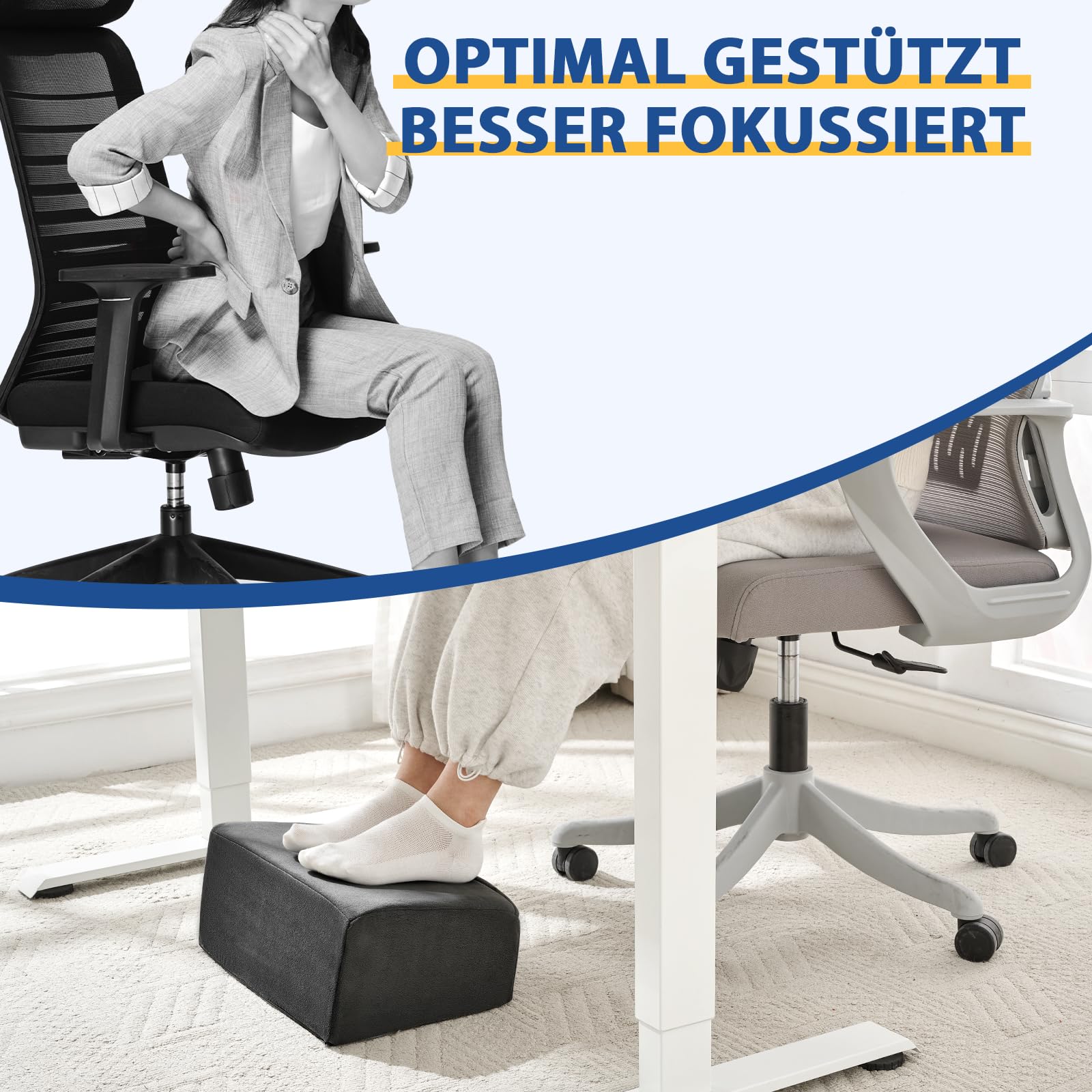 Fußstütze für unter den Schreibtisch im Büro, höhenverstellbare Fußbank für Bürostuhl & Gaming-Stuhl, ergonomische Fußkissen-Schreibtischfußhocker mit waschbarer Hülle für Zuhause, Fußstützenkissen